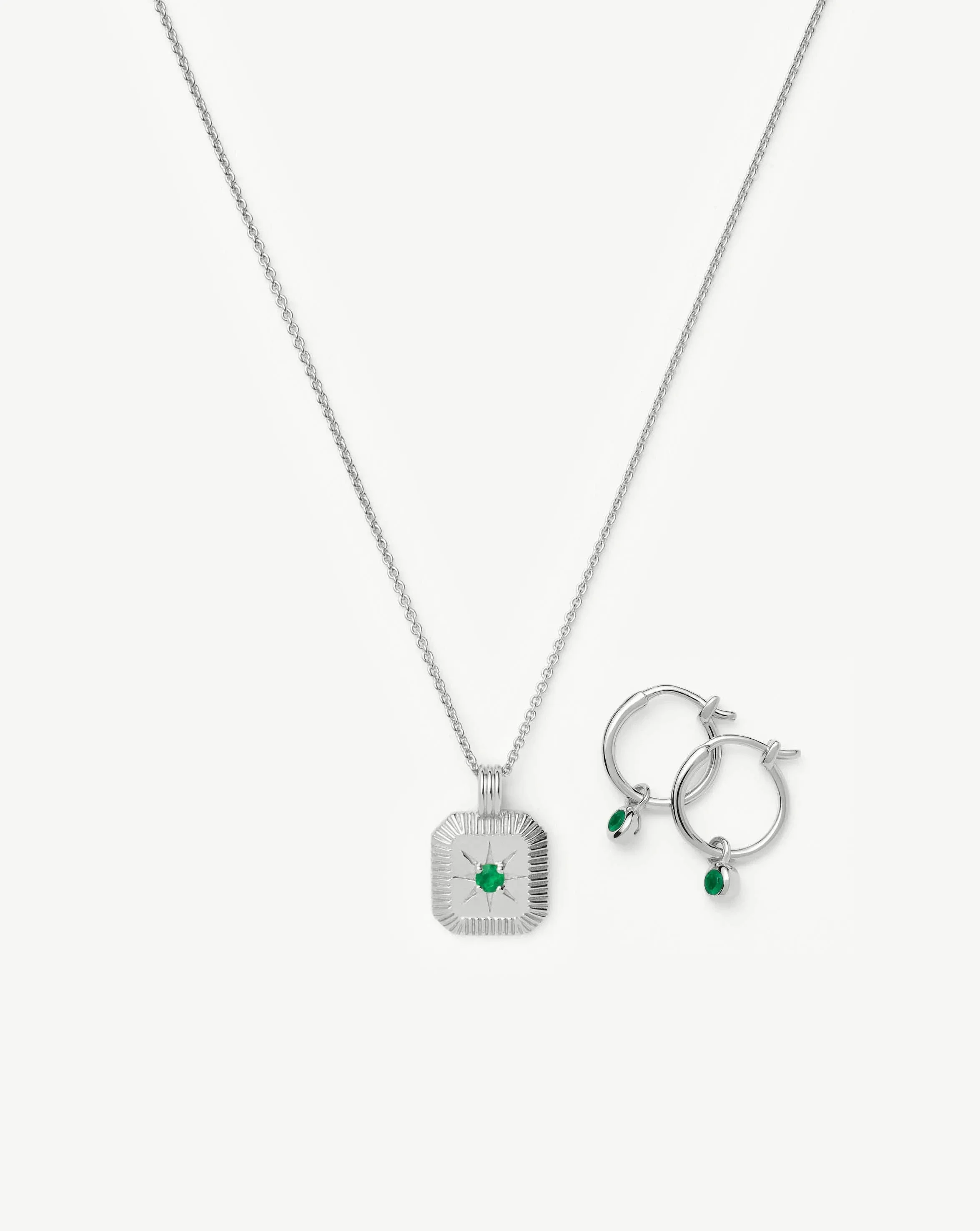 May Birthstone Necklace & Charm Earrings Set | Sterling Silver/Green Onyx - Image 4