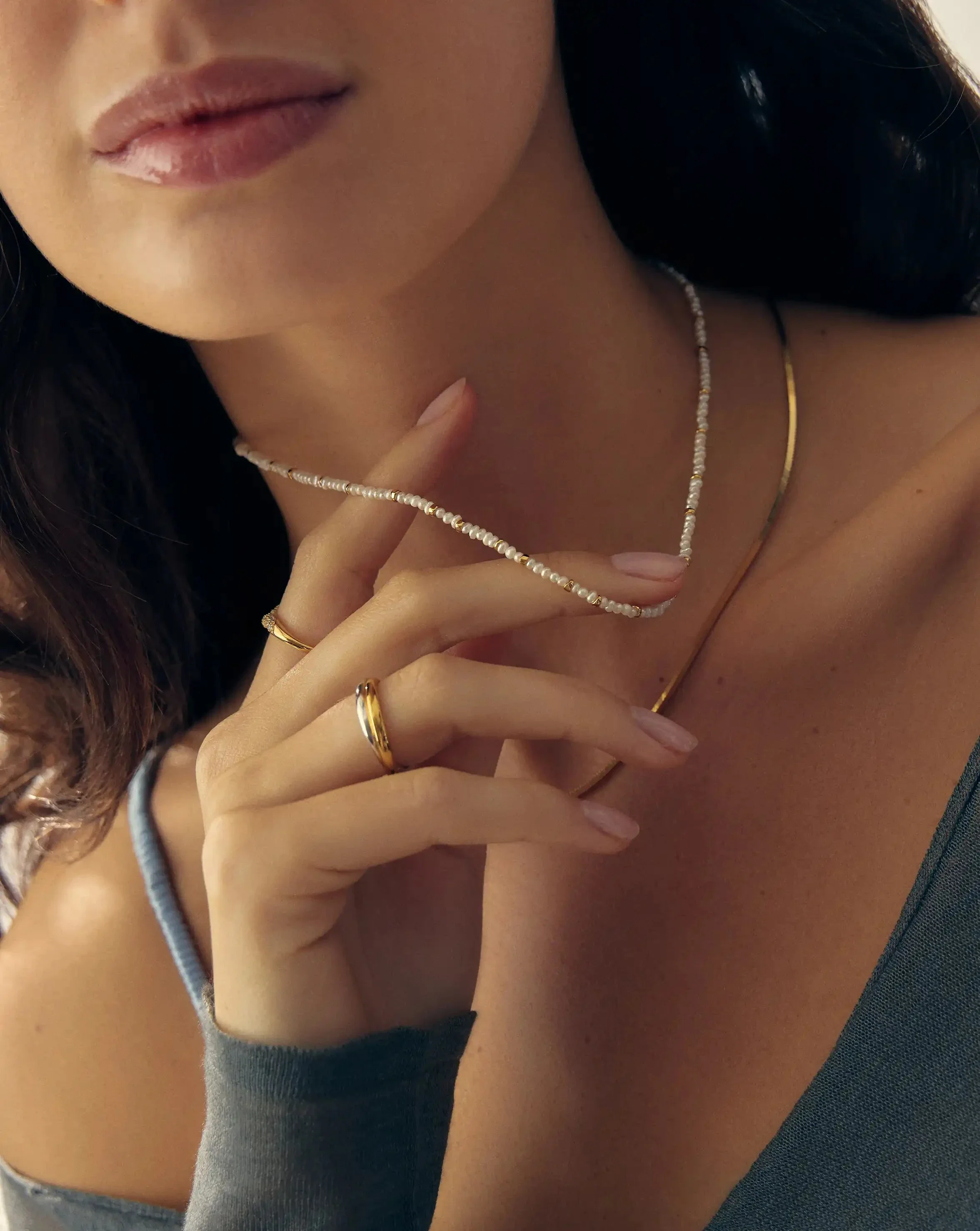 Micro Pearl Beaded Necklace | 18ct Gold Plated/Pearl - Image 5