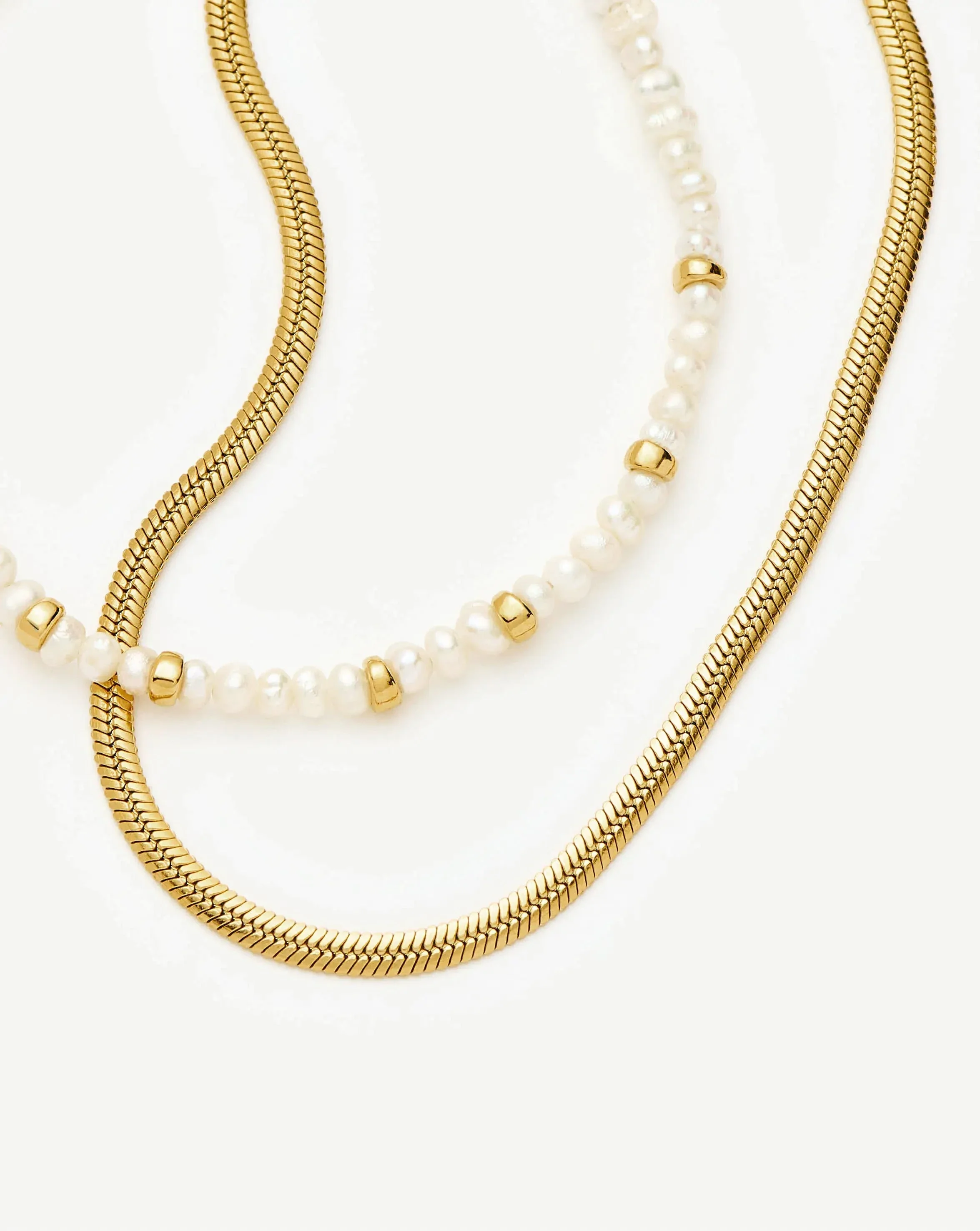 Micro Pearl Beaded & Thin Snake Chain Bracelet Set | 18ct Gold Plated/Pearl - Image 4