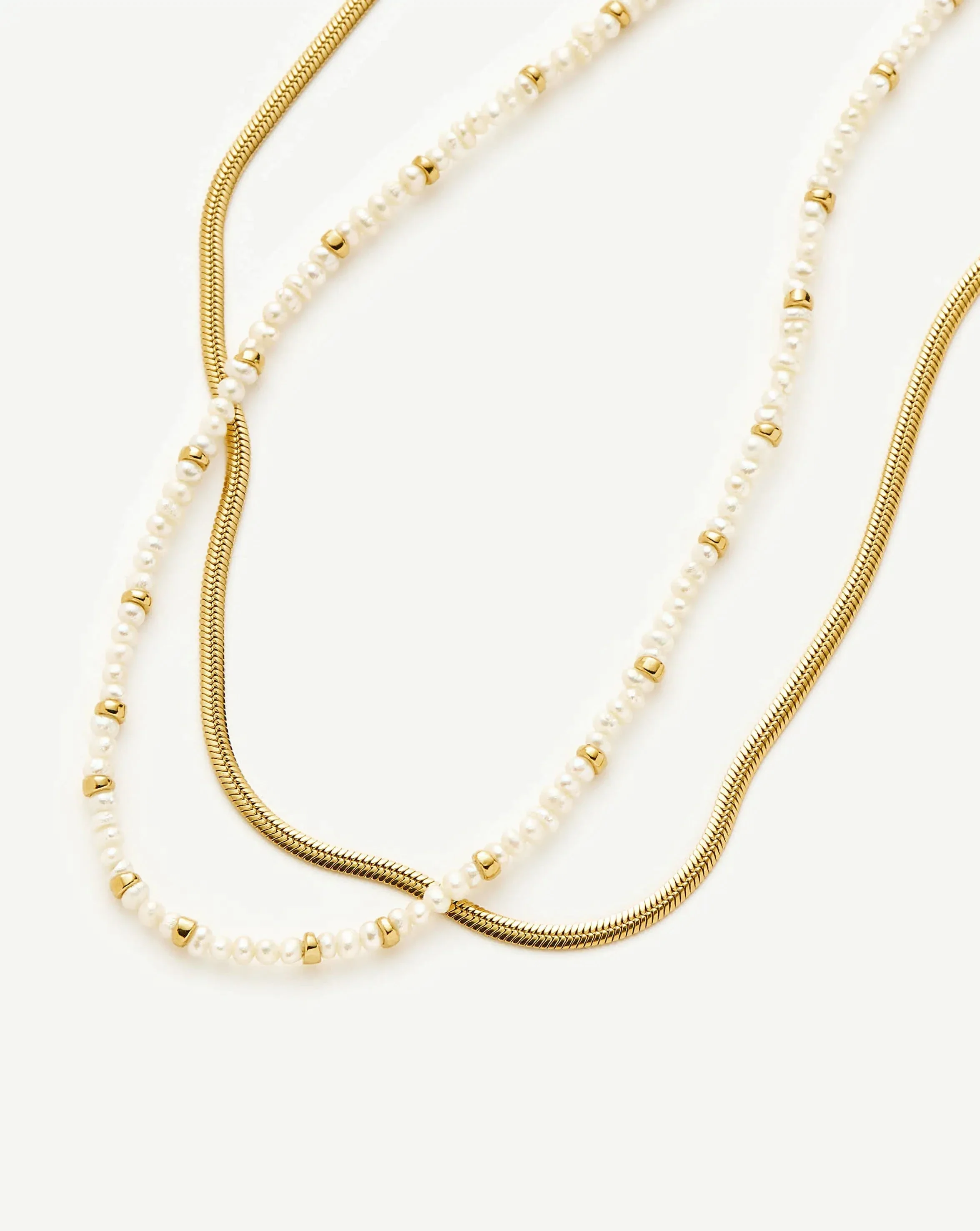 Micro Pearl Beaded & Thin Snake Chain Necklace Set | 18ct Gold Plated/Pearl - Image 4