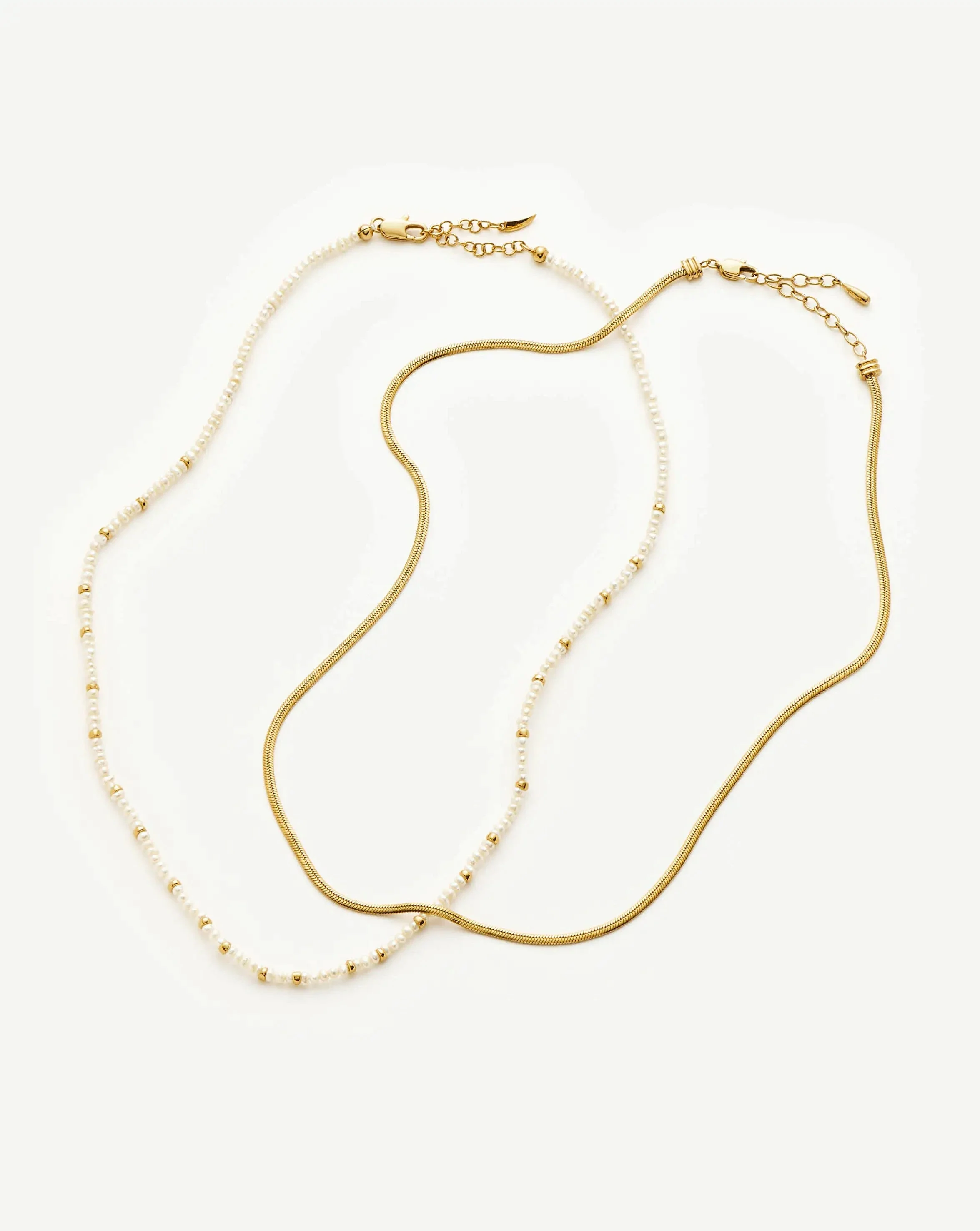 Micro Pearl Beaded & Thin Snake Chain Necklace Set | 18ct Gold Plated/Pearl - Image 5
