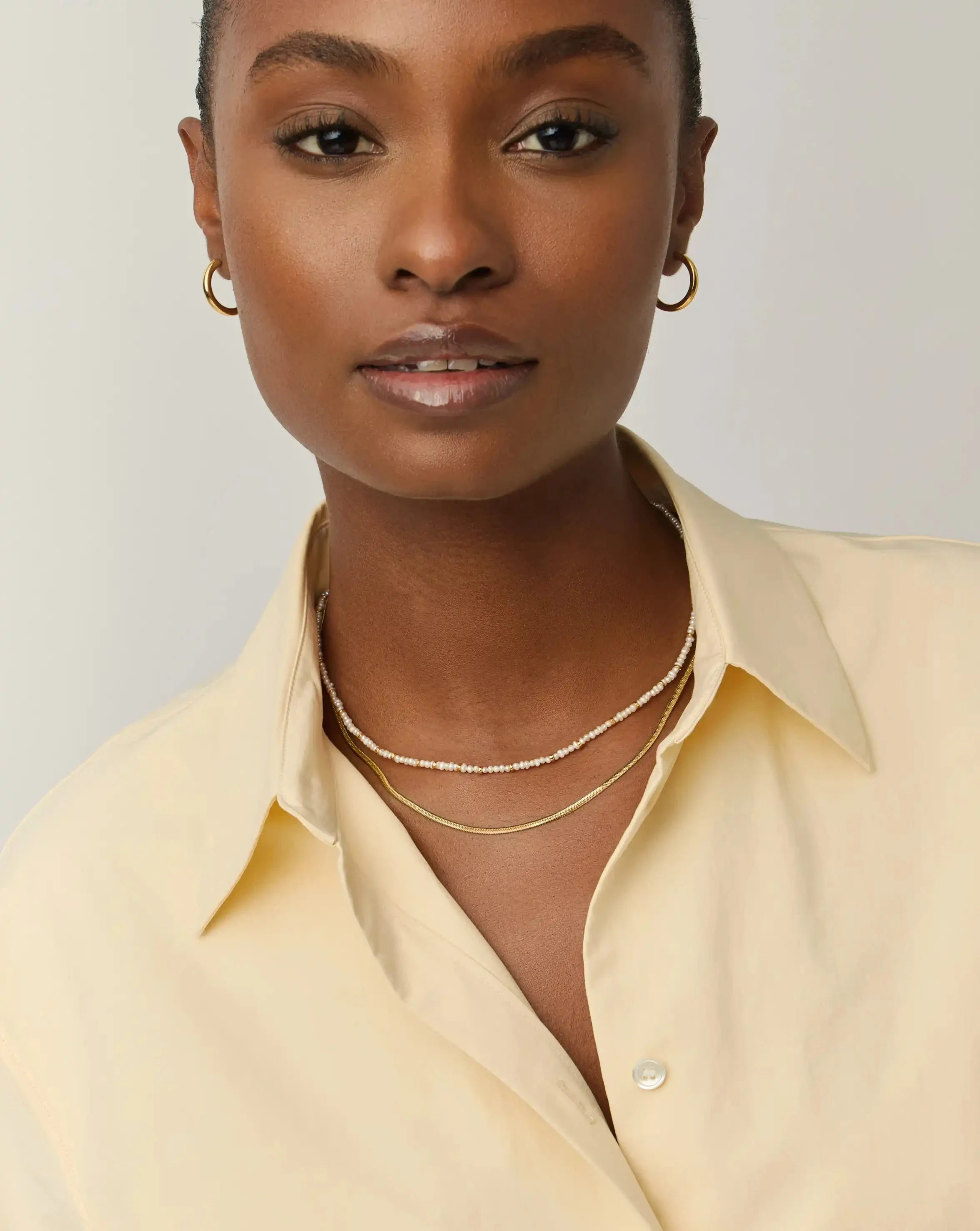 Micro Pearl Beaded & Thin Snake Chain Necklace Set | 18ct Gold Plated/Pearl - Image 6
