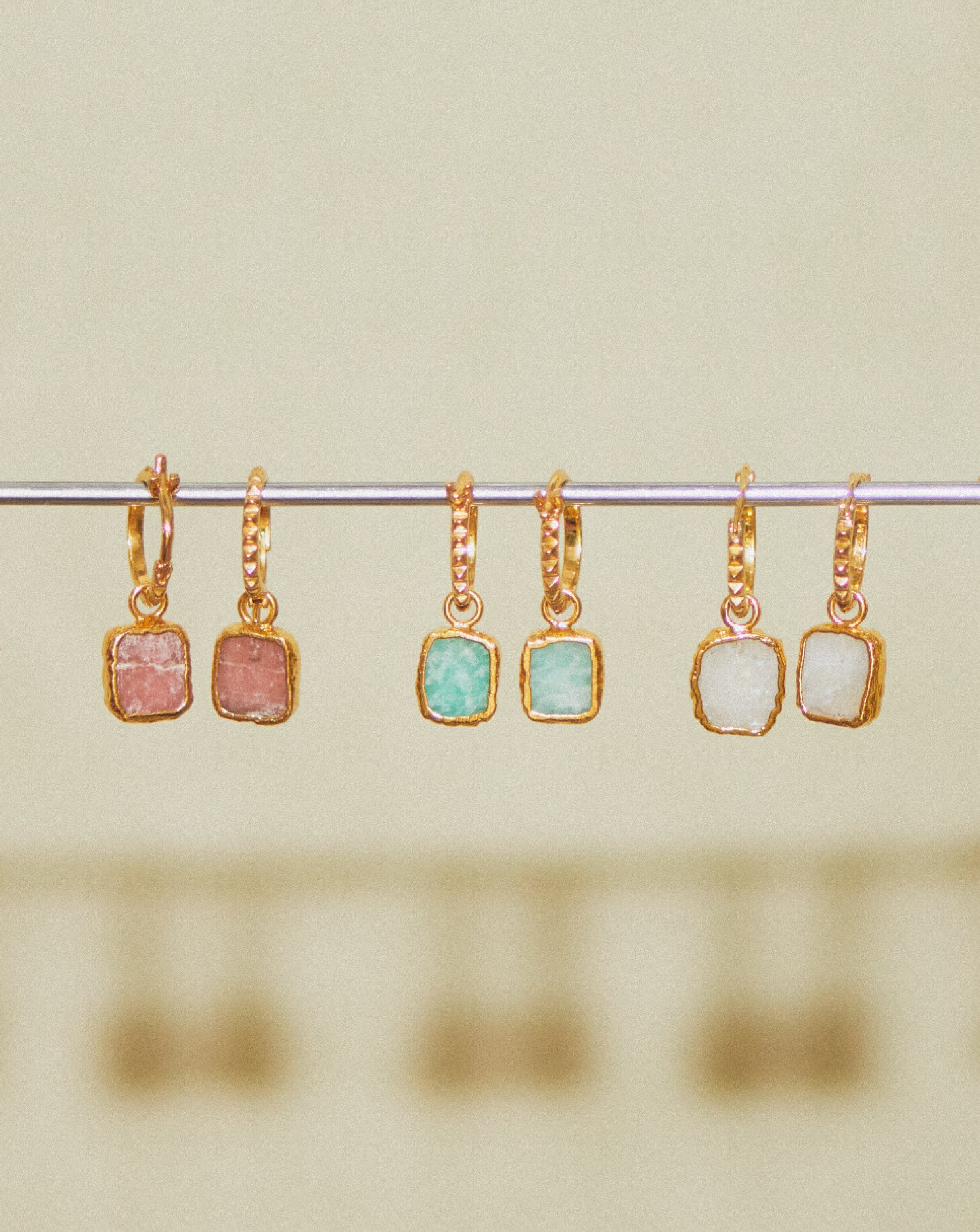 Mini Pyramid Charm Hoop Earrings | 18ct Gold Vermeil/Amazonite - Image 4