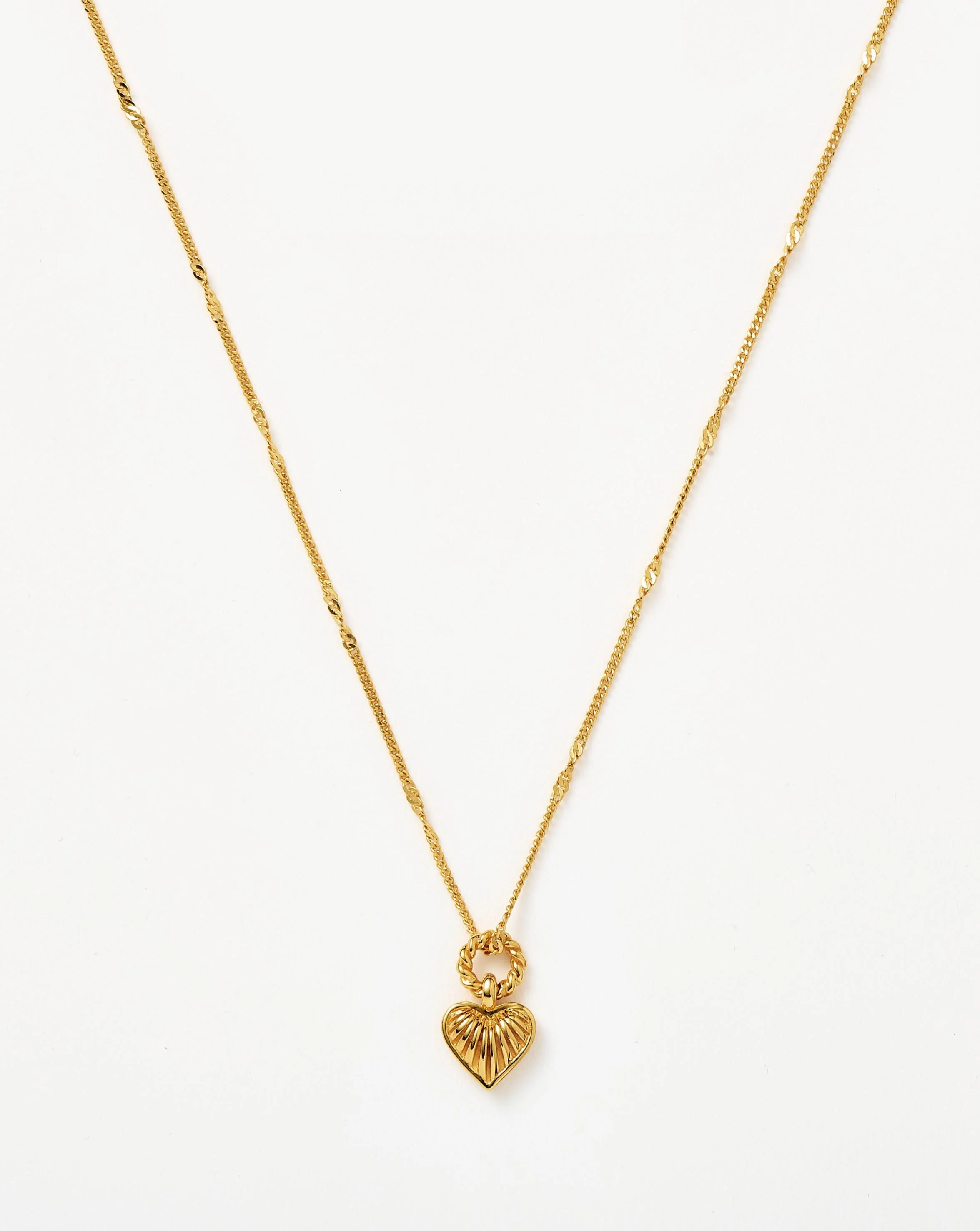 Mini Ridge Heart Charm Pendant Necklace | 18ct Gold Plated