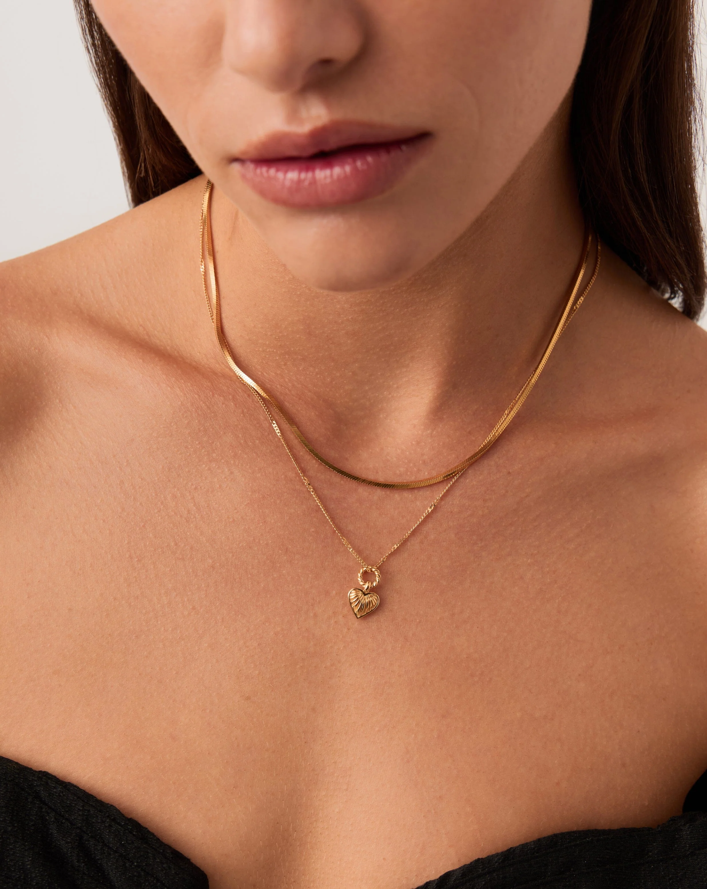 Mini Ridge Heart Charm Pendant Necklace | 18ct Gold Plated - Image 2