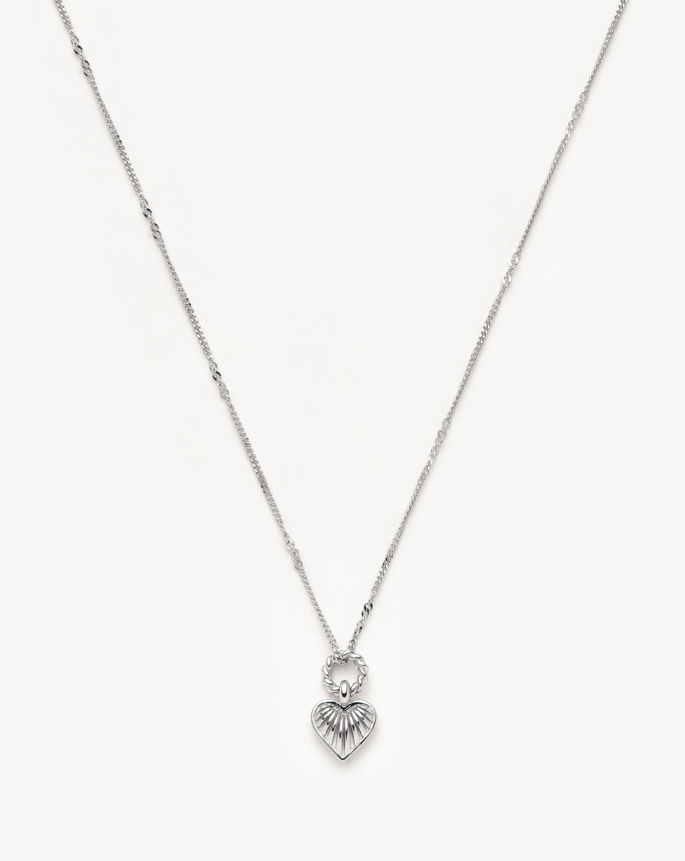 Mini Ridge Heart Charm Pendant Necklace | Sterling Silver