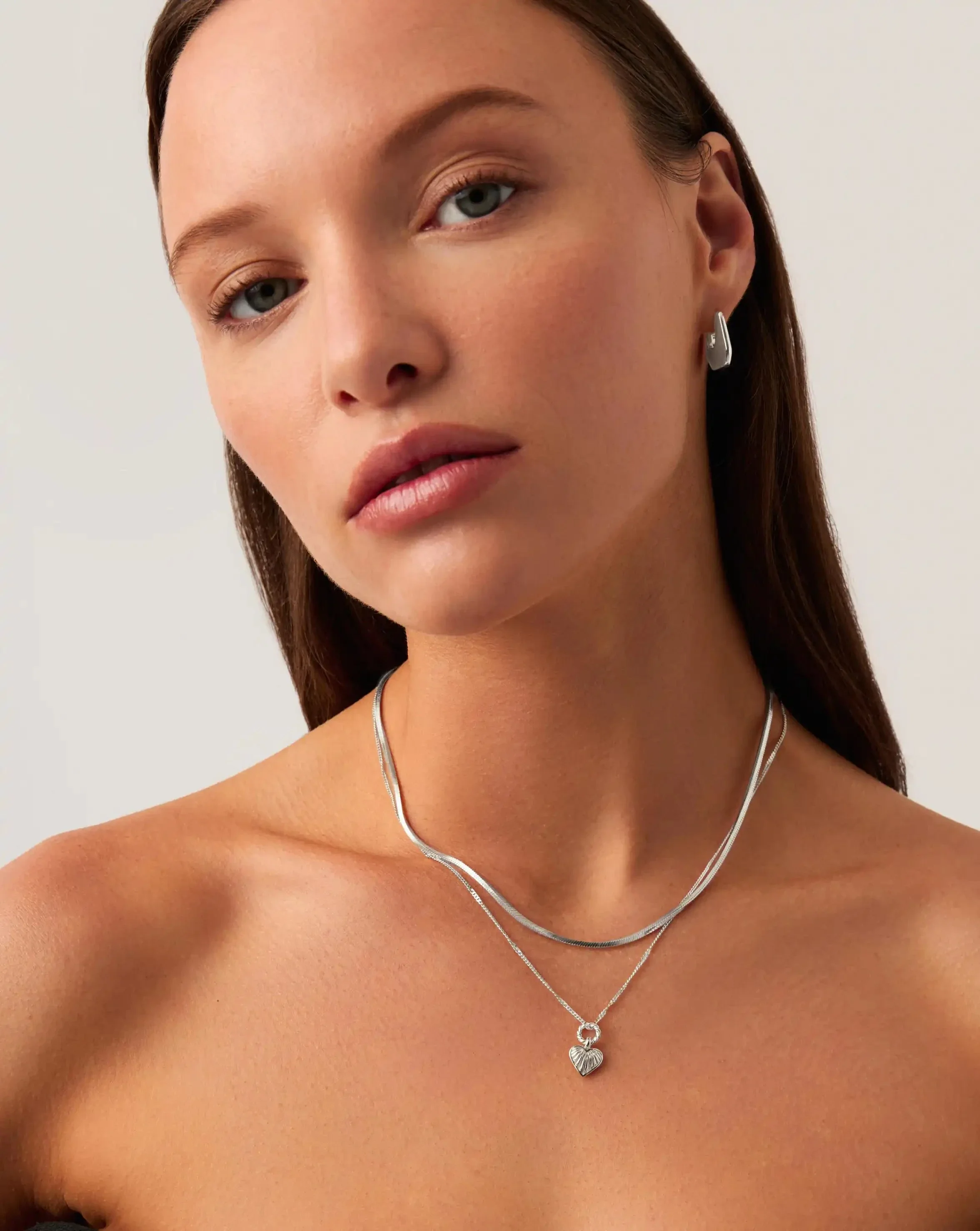 Mini Ridge Heart Charm Pendant Necklace | Sterling Silver - Image 2