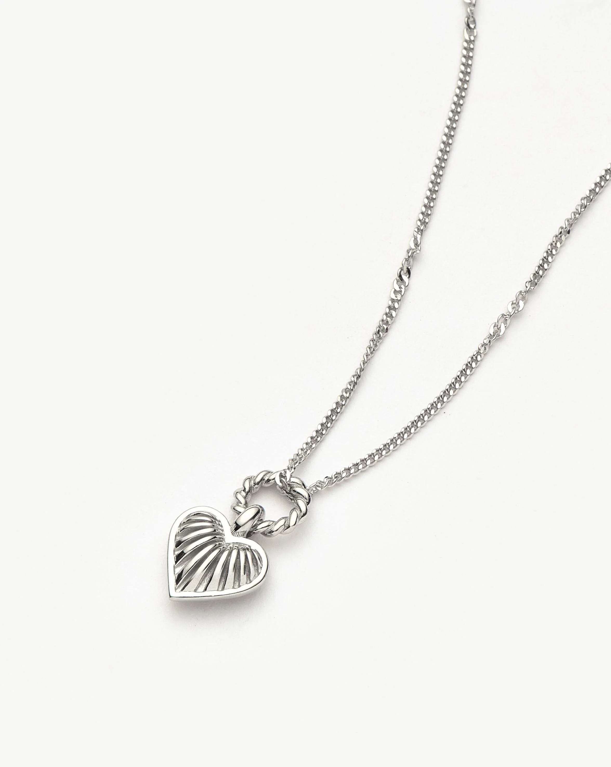 Mini Ridge Heart Charm Pendant Necklace | Sterling Silver - Image 3