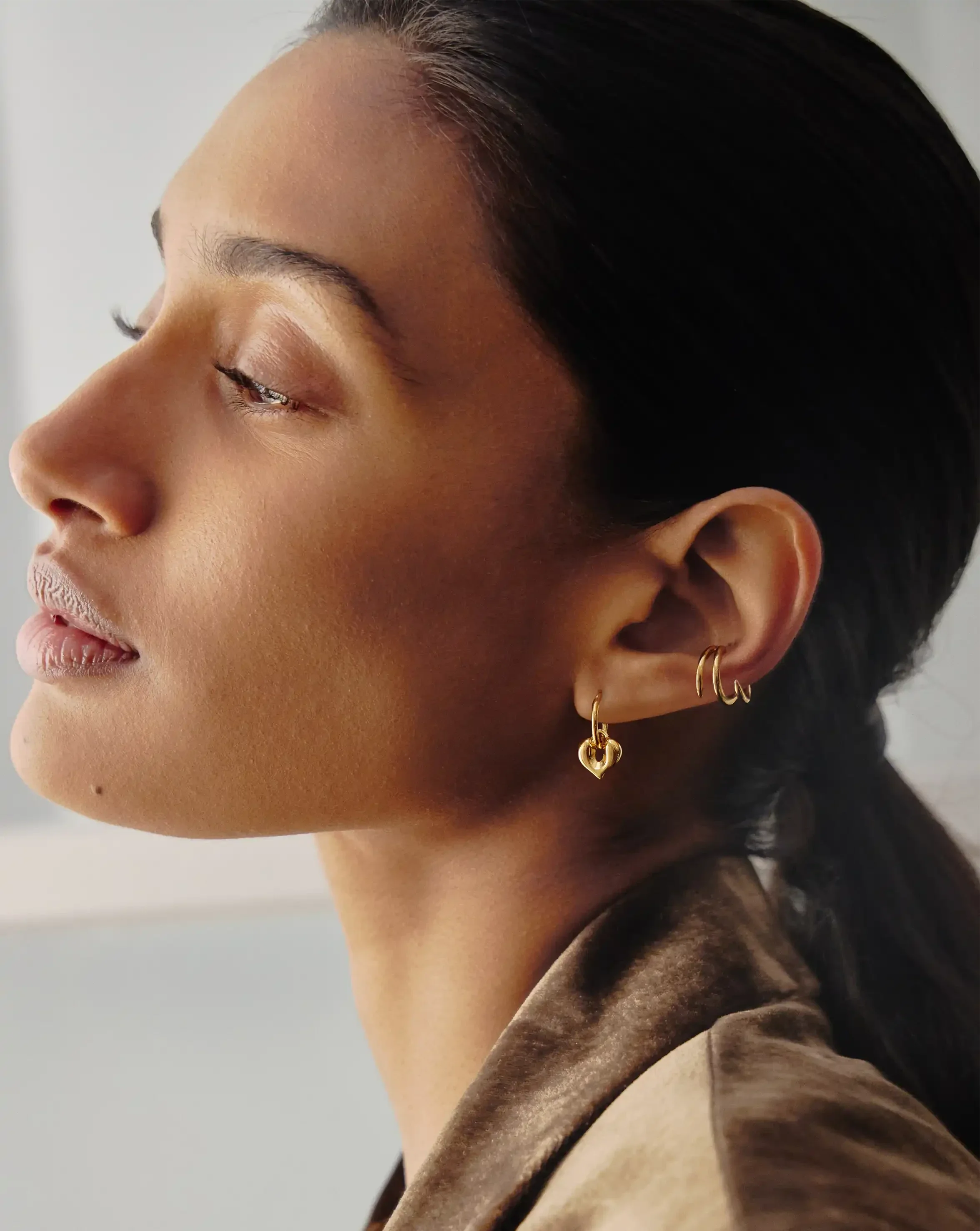 Molten Heart Charm Hoop Earrings | 18ct Gold Vermeil - Image 2