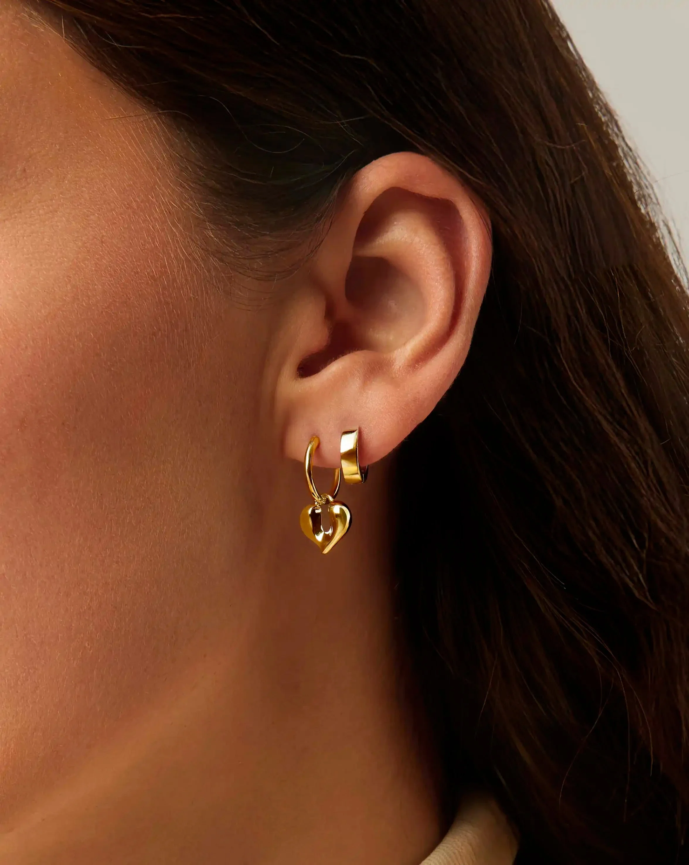 Molten Heart Charm Hoop Earrings | 18ct Gold Vermeil - Image 3