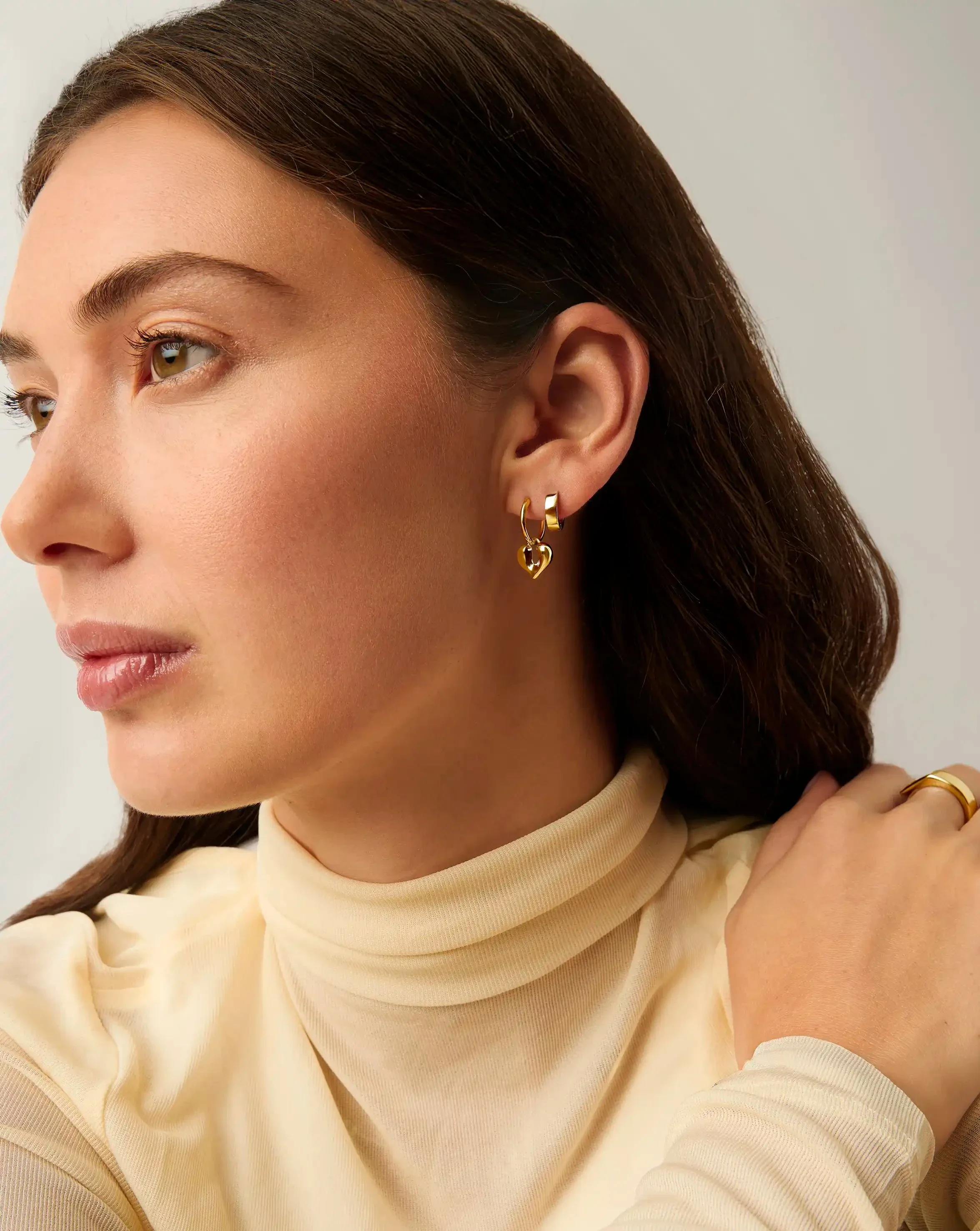 Molten Heart Charm Hoop Earrings | 18ct Gold Vermeil - Image 6
