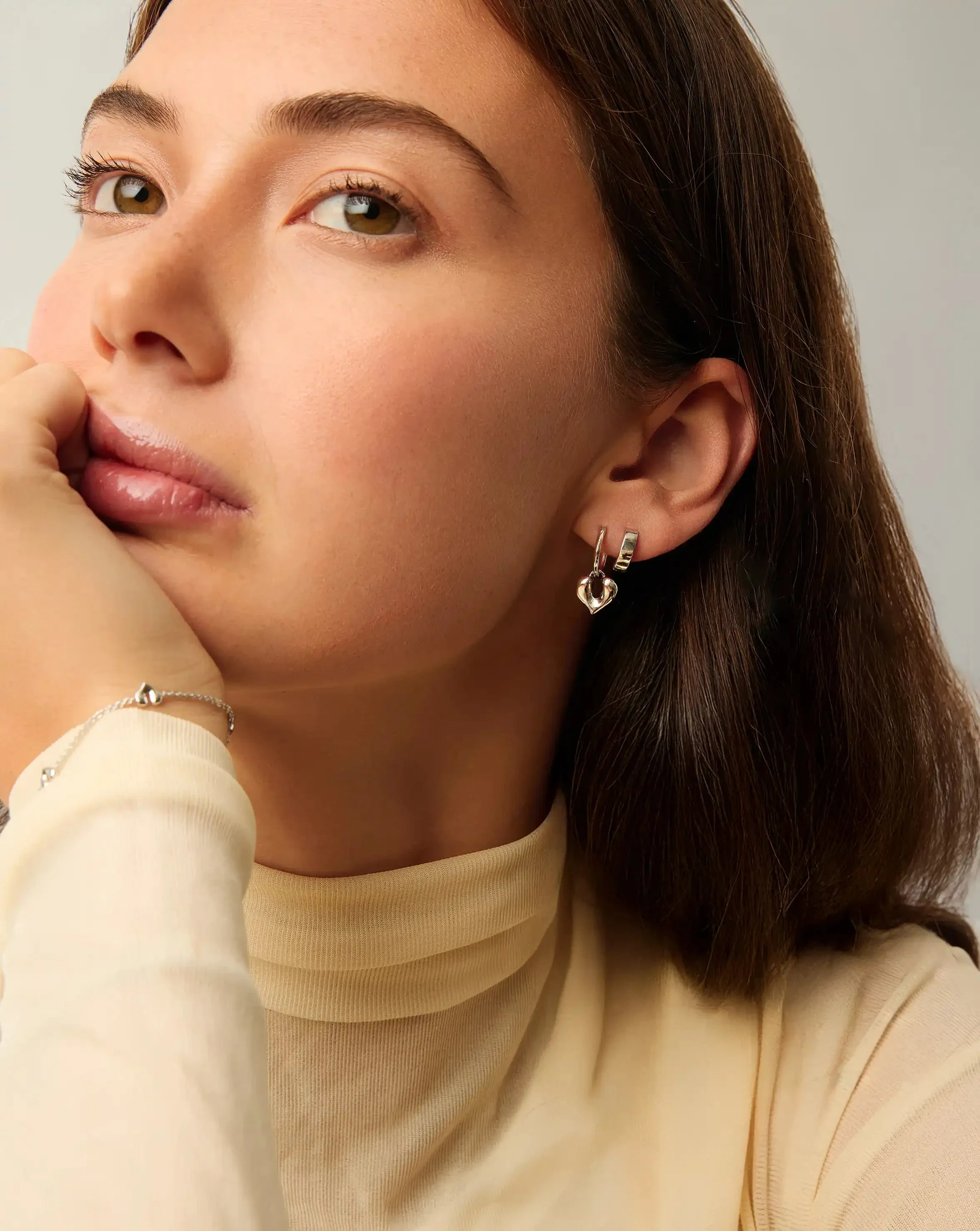 Molten Heart Charm Hoop Earrings | Sterling Silver - Image 2