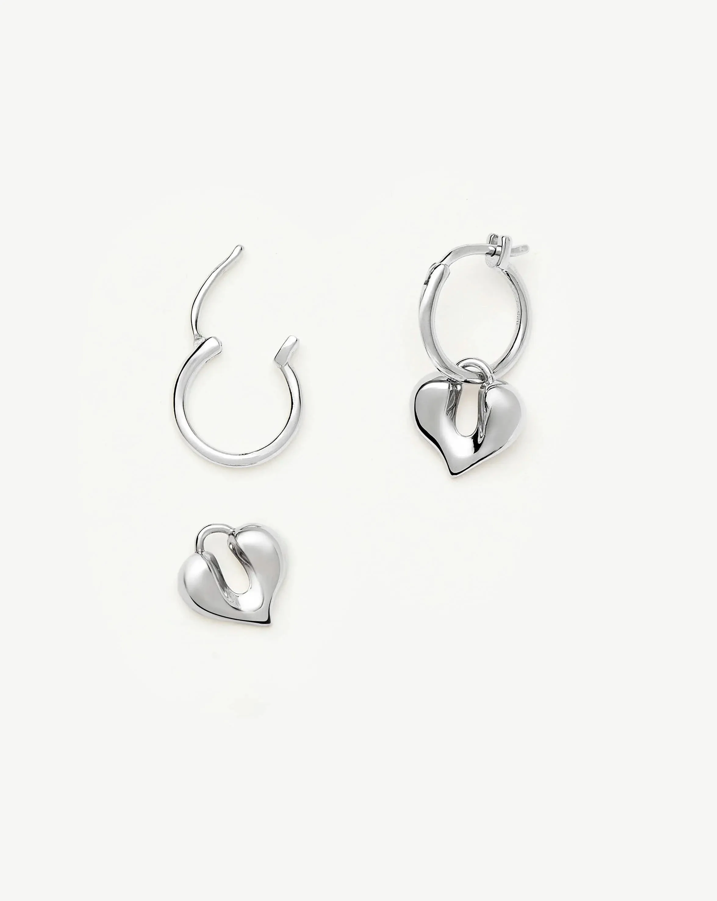 Molten Heart Charm Hoop Earrings | Sterling Silver - Image 4