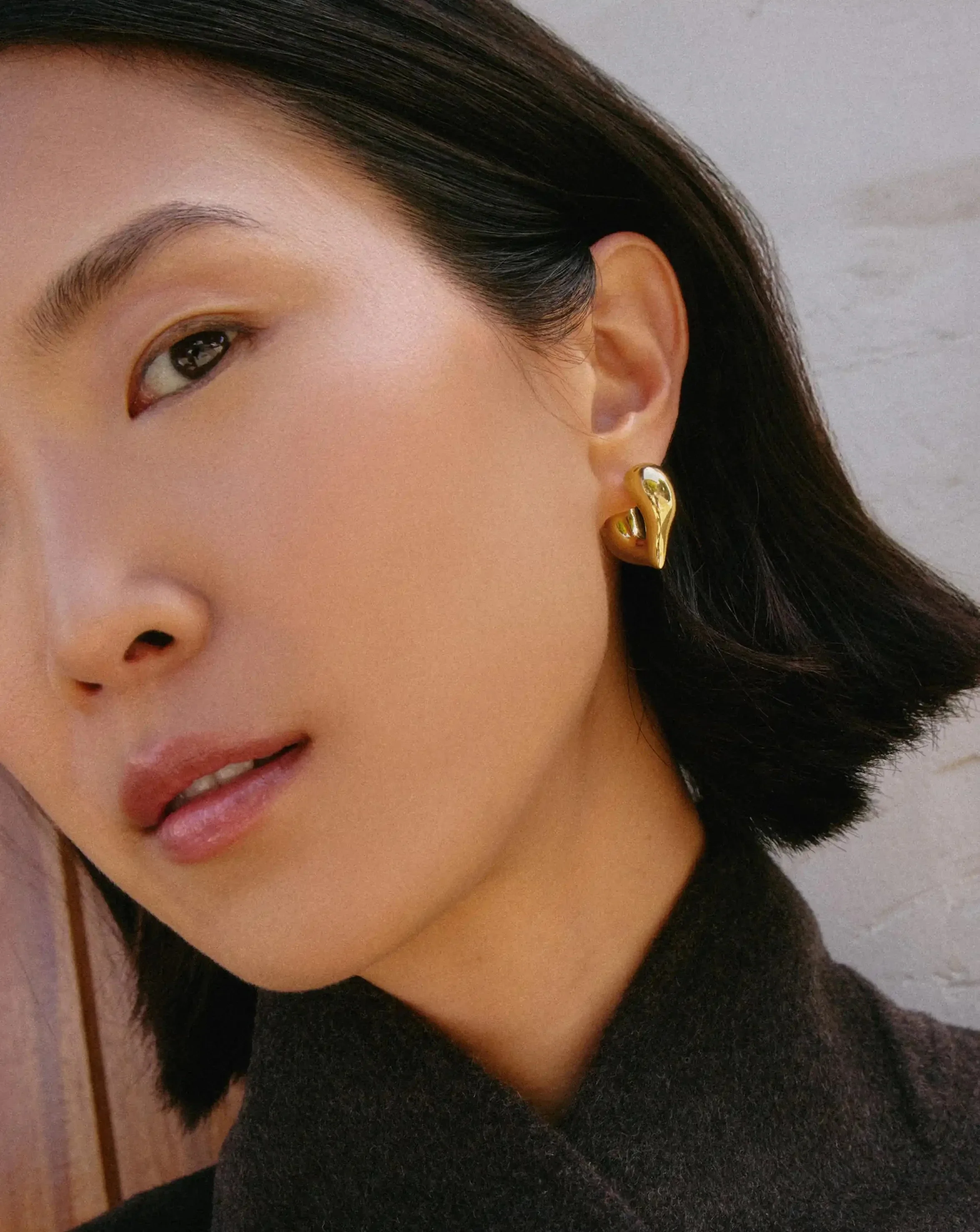 Molten Heart Medium Hoop Earrings | 18ct Gold Plated - Image 2
