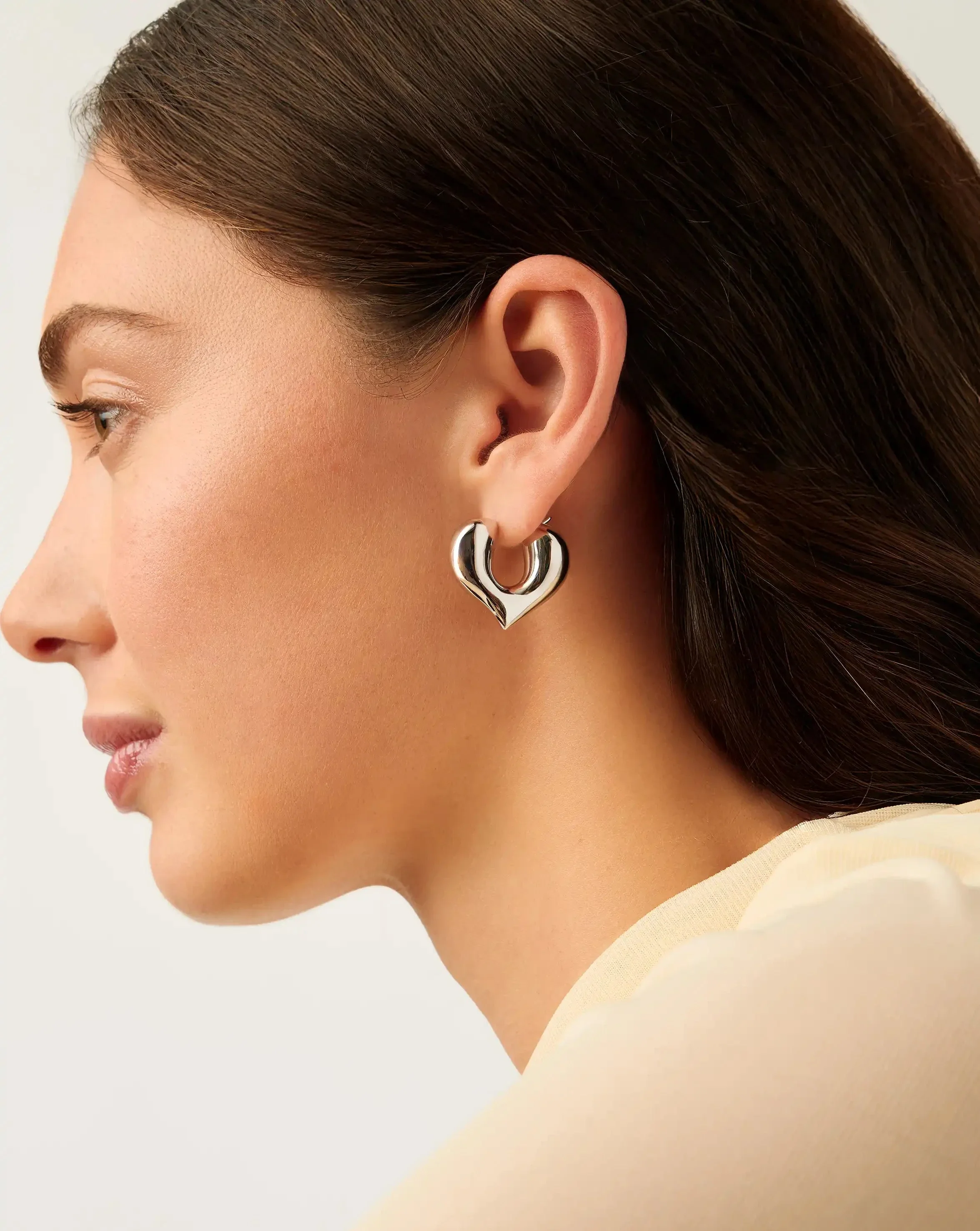 Molten Heart Medium Hoop Earrings | Silver Plated - Image 2
