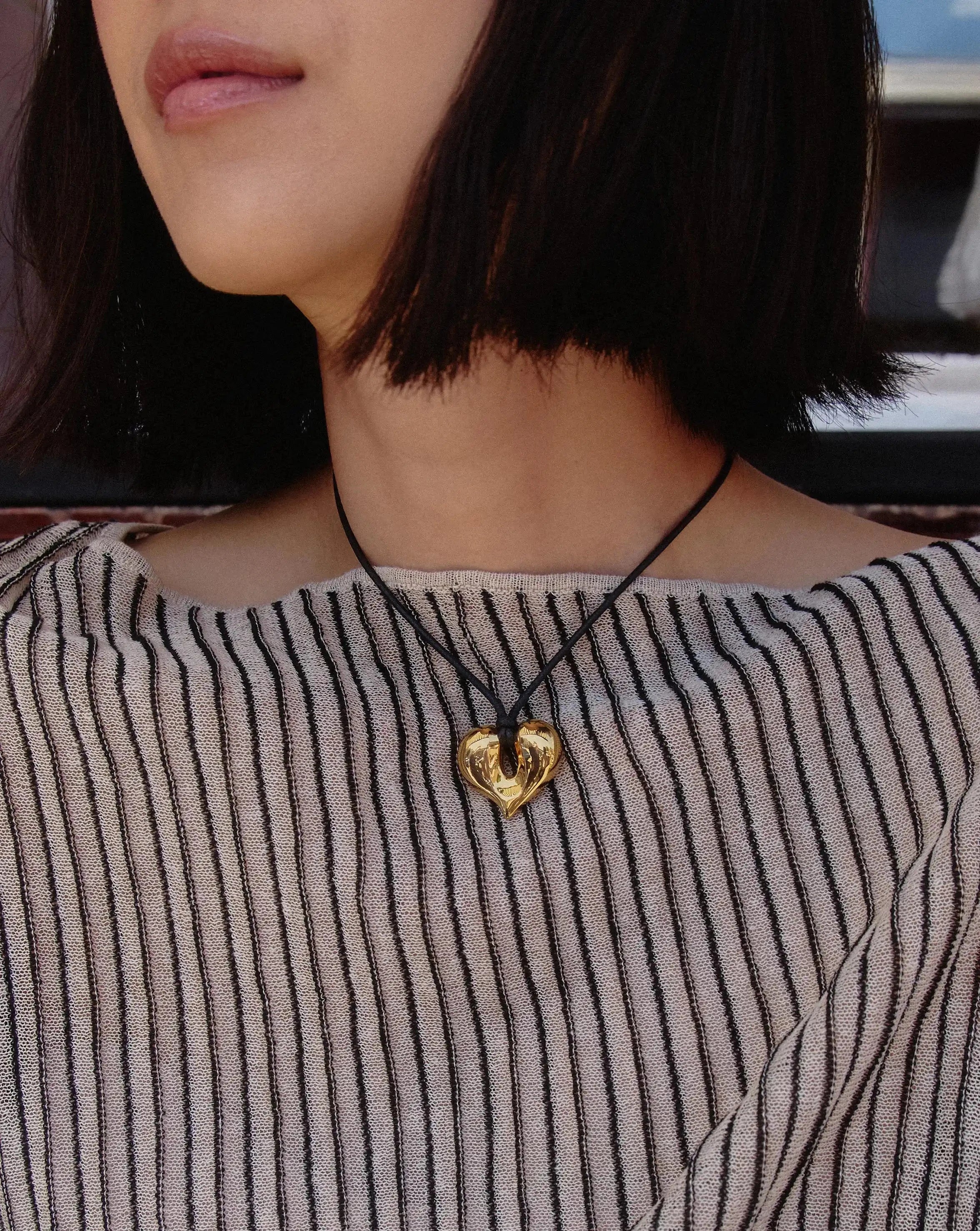 Molten Heart Pendant Cord Necklace | 18ct Gold Plated - Image 2
