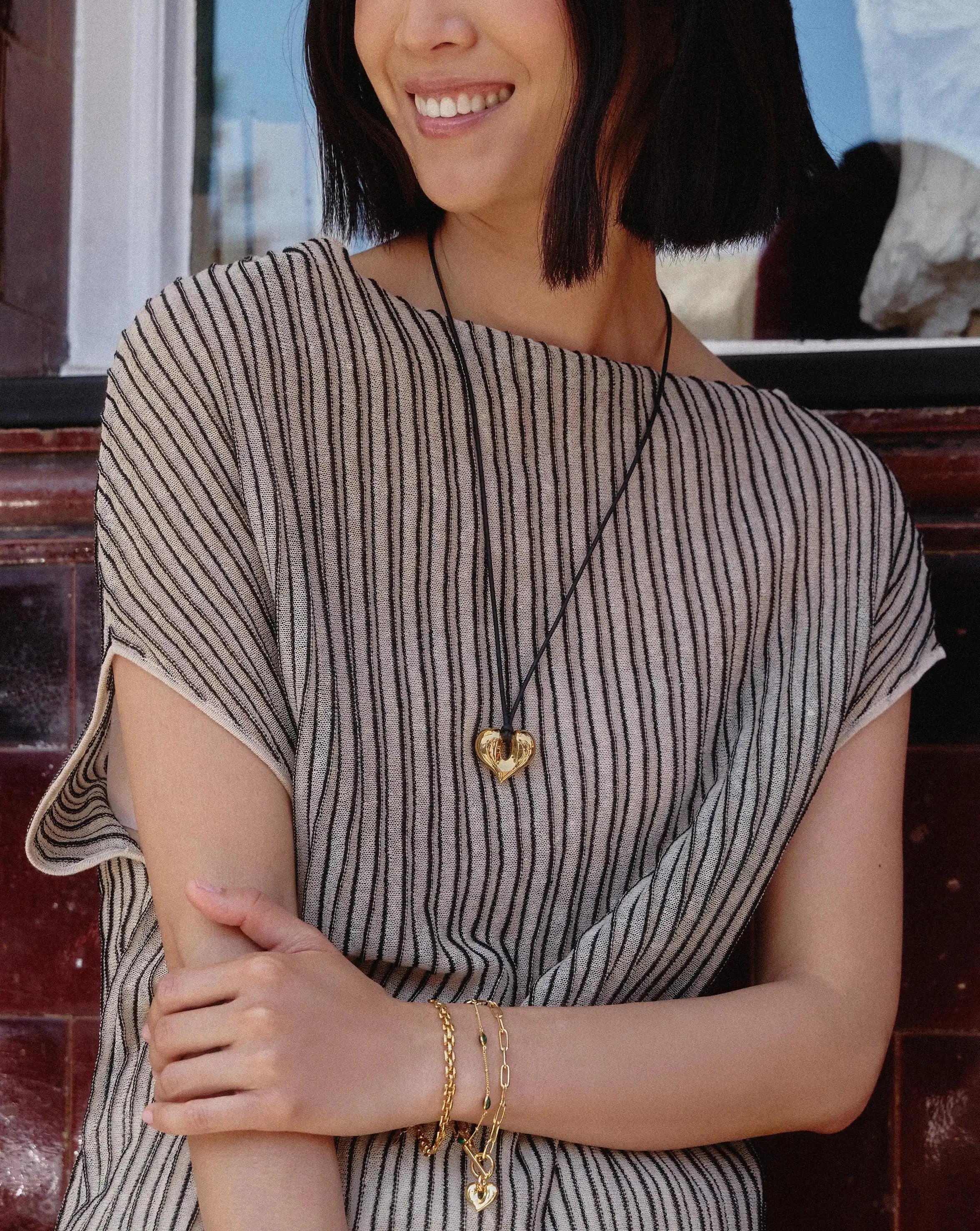 Molten Heart Pendant Cord Necklace | 18ct Gold Plated - Image 3