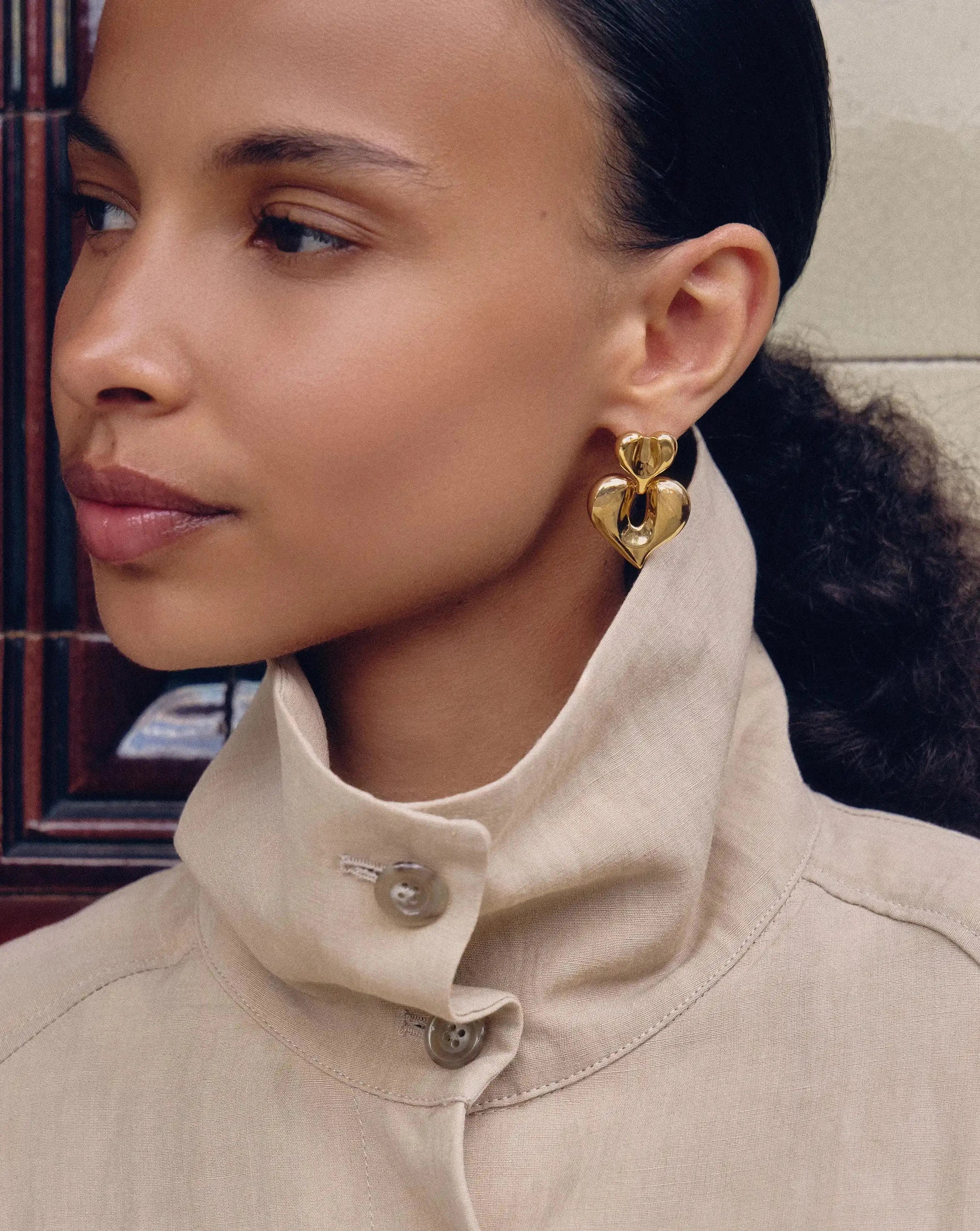 Molten Heart Statement Earrings | 18ct Gold Plated - Image 2
