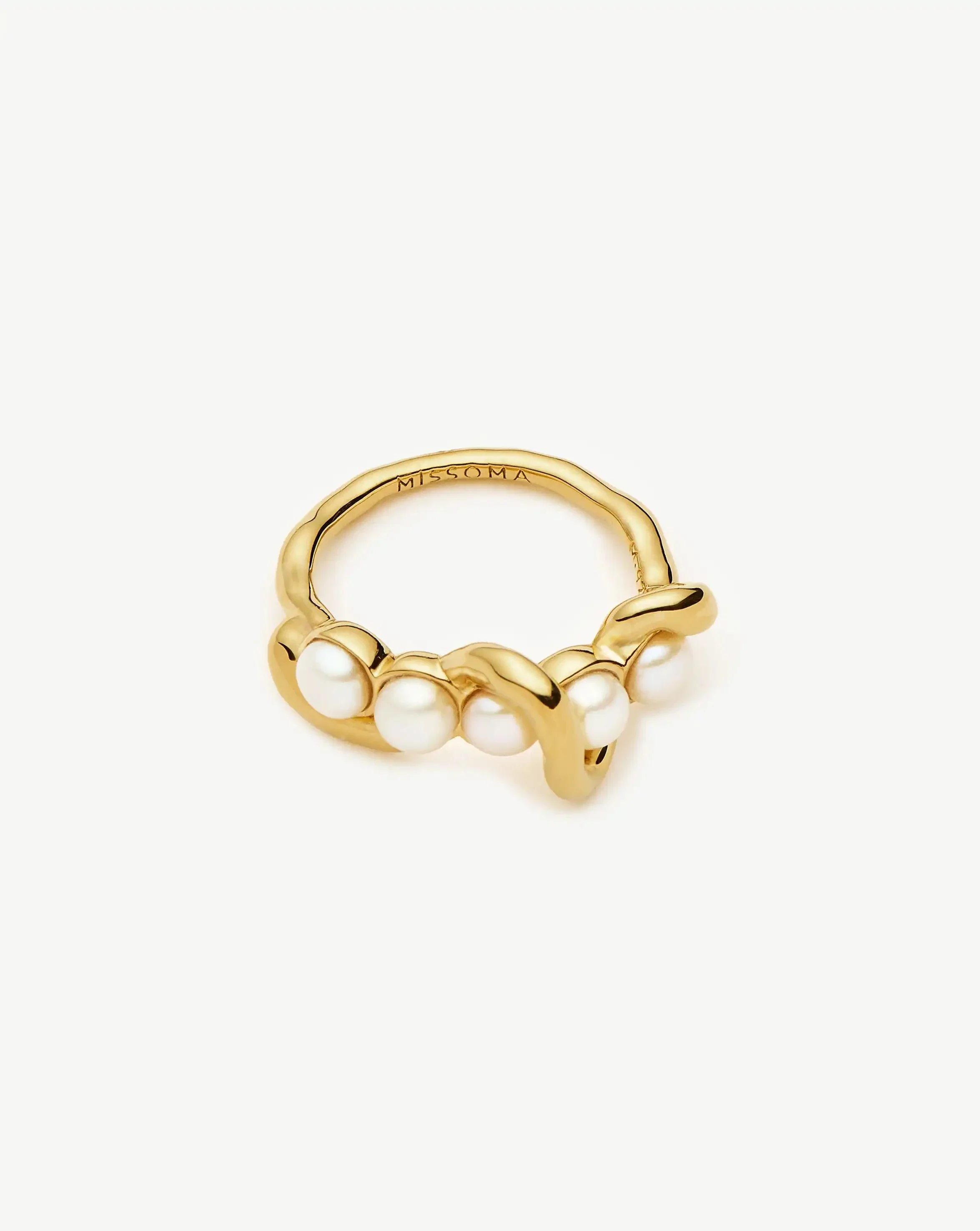 Molten Pearl Twisted Stacking Ring | 18ct Gold Vermeil/Pearl - Image 4