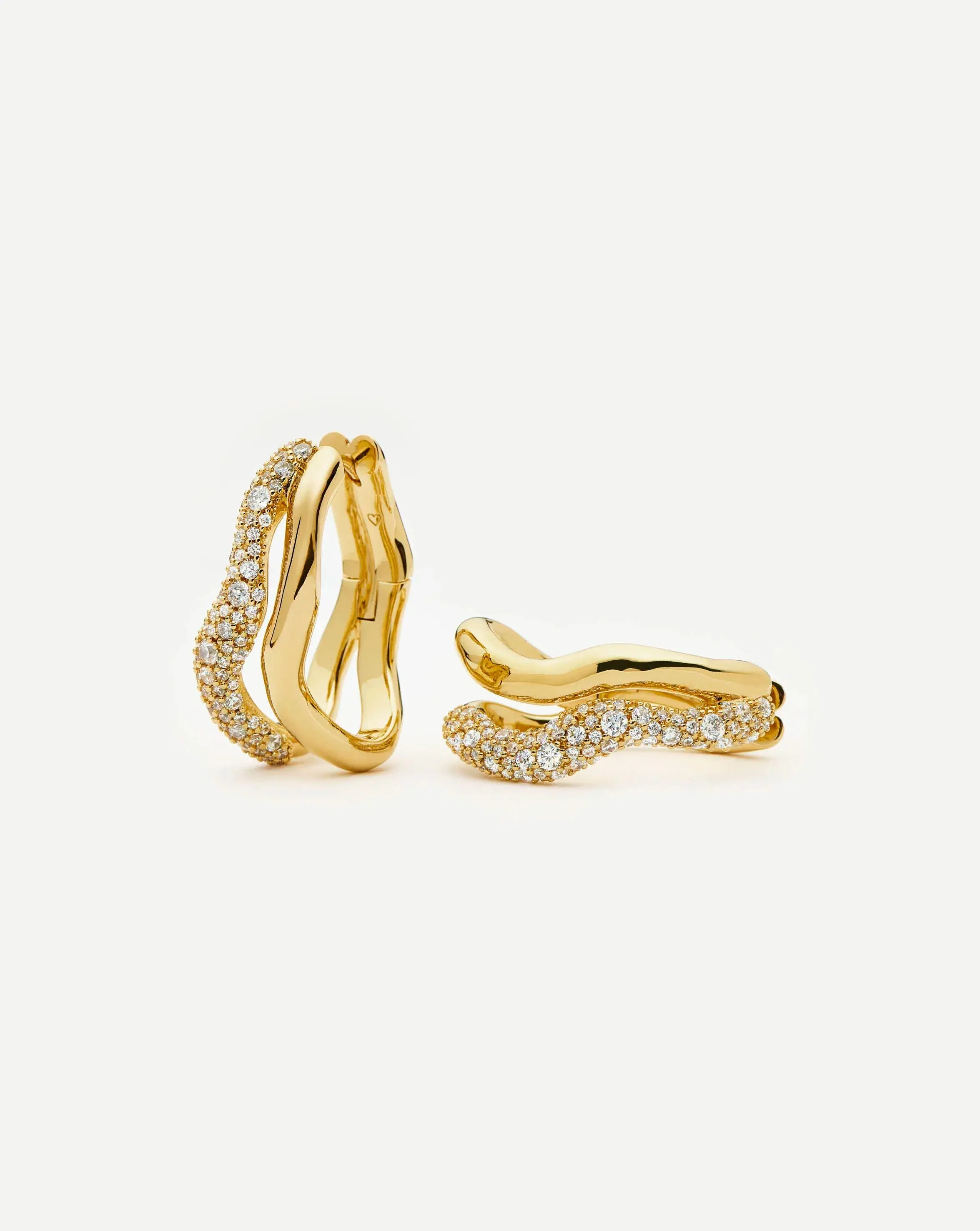 Molten Snow Double Medium Hoop Earrings | 18ct Gold Plated/Cubic Zirconia