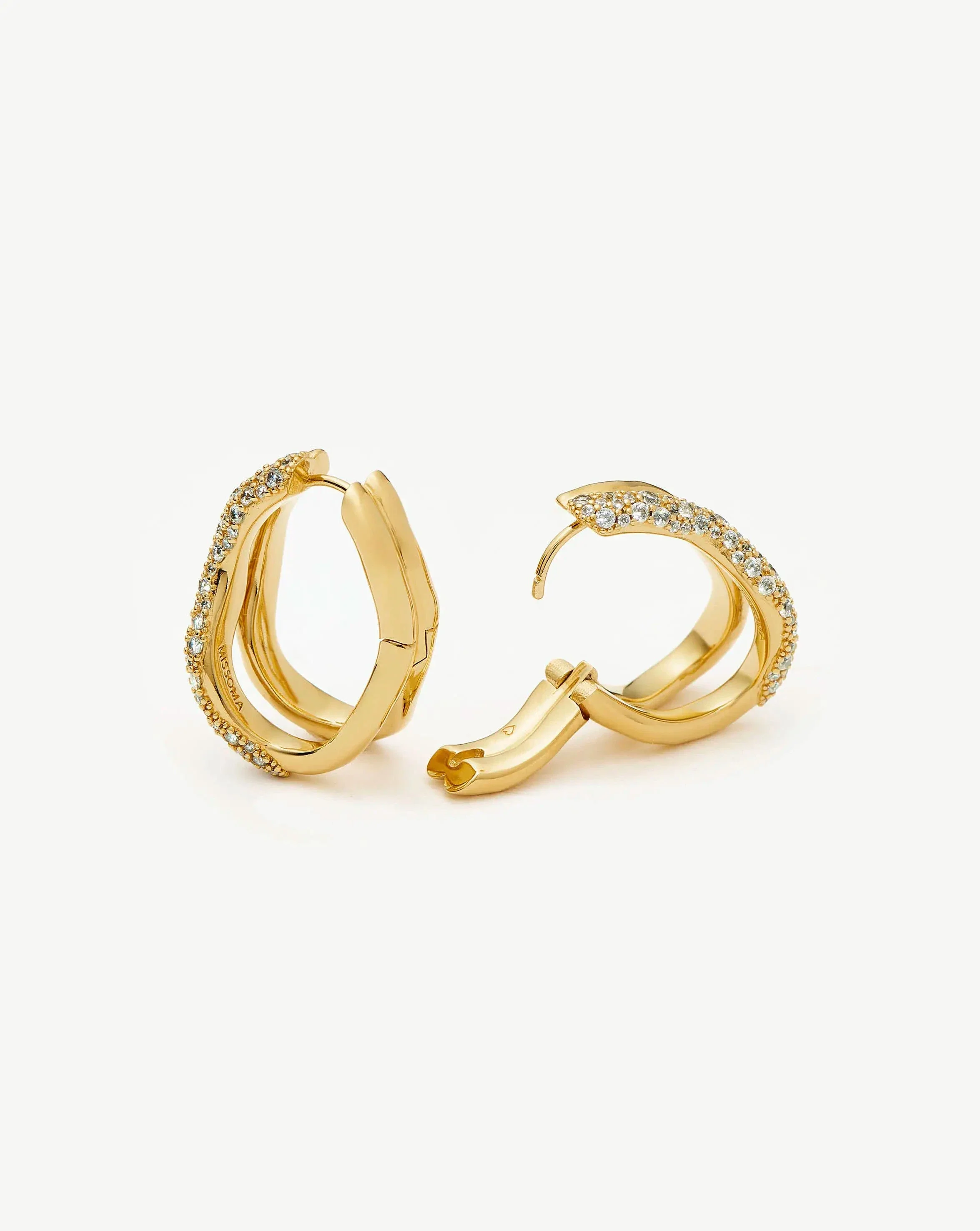 Molten Snow Double Medium Hoop Earrings | 18ct Gold Plated/Cubic Zirconia - Image 4