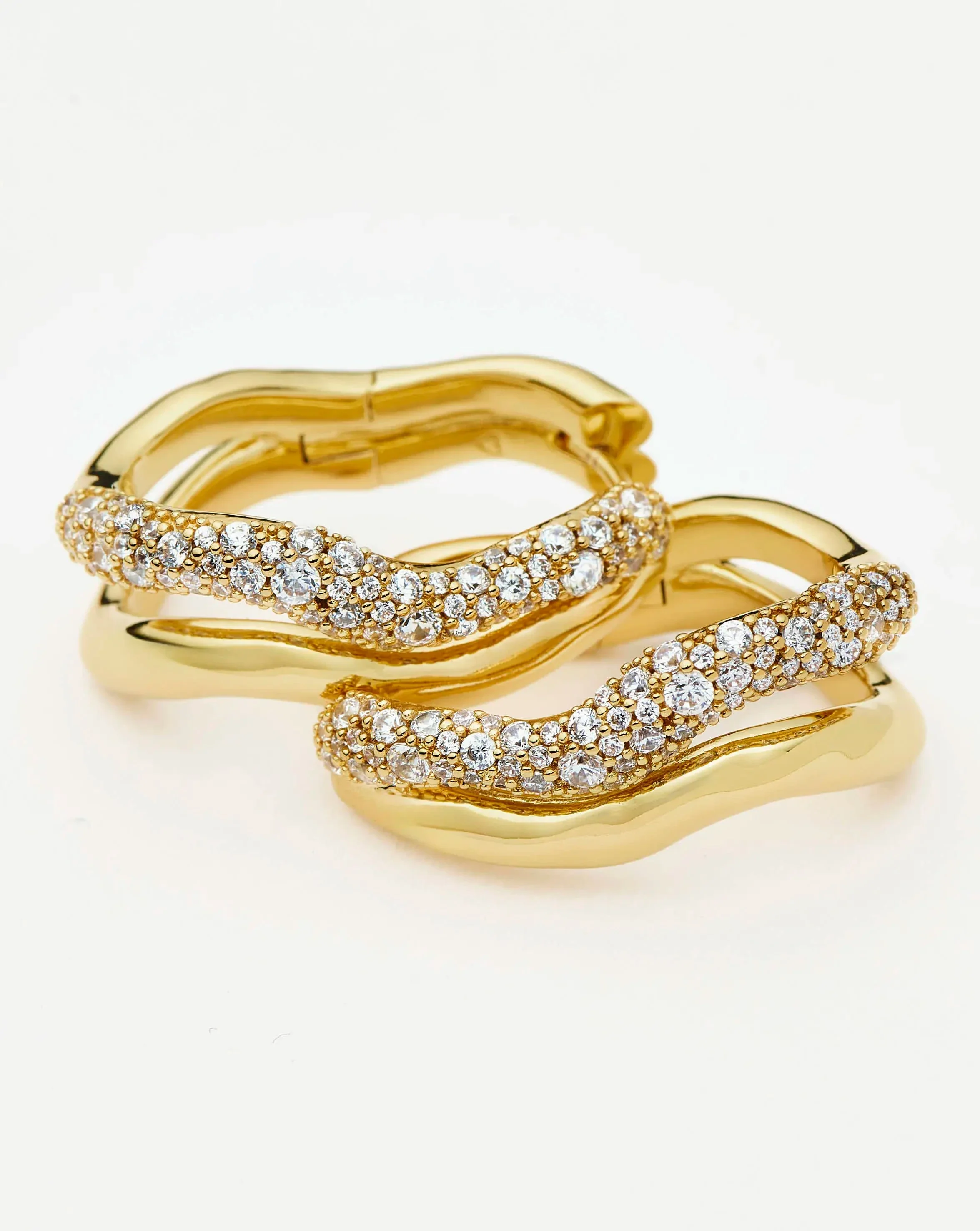 Molten Snow Double Medium Hoop Earrings | 18ct Gold Plated/Cubic Zirconia - Image 7