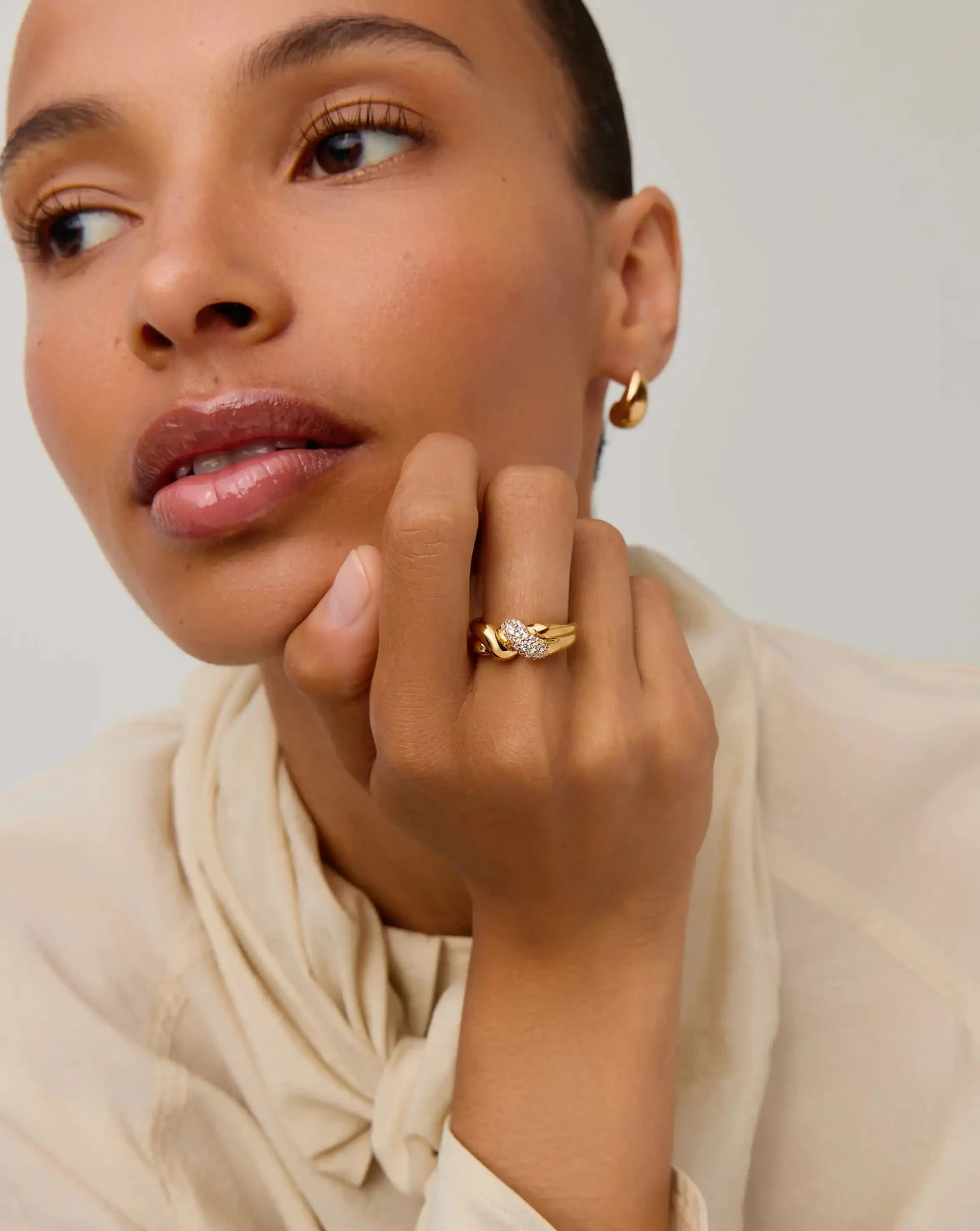 Molten Snow Double Statement Ring | 18ct Gold Plated/Cubic Zirconia - Image 2