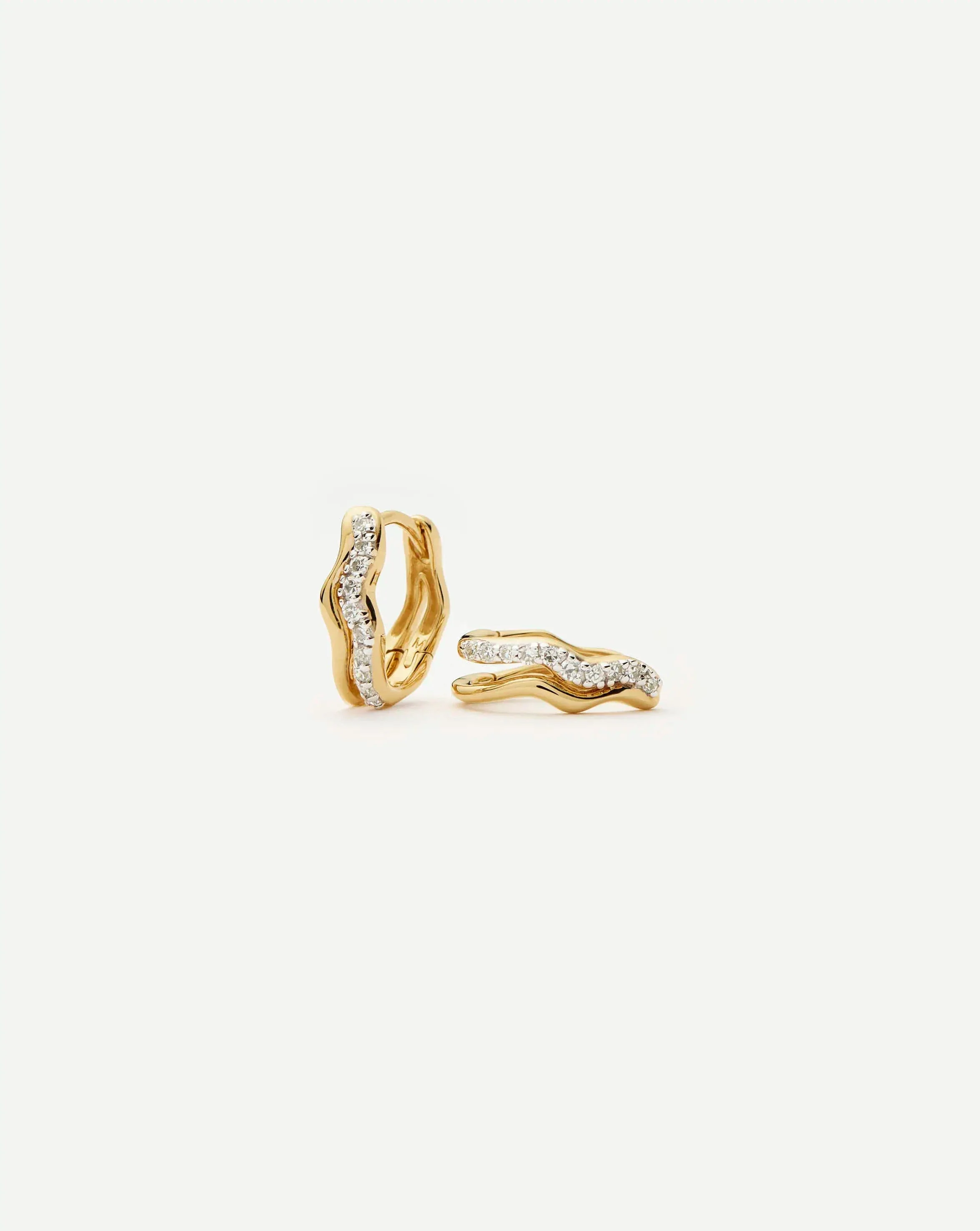 Molten Snow Solid Gold Diamond Double Mini Hoop Earrings | 14ct Solid Gold/Lab Grown Diamond