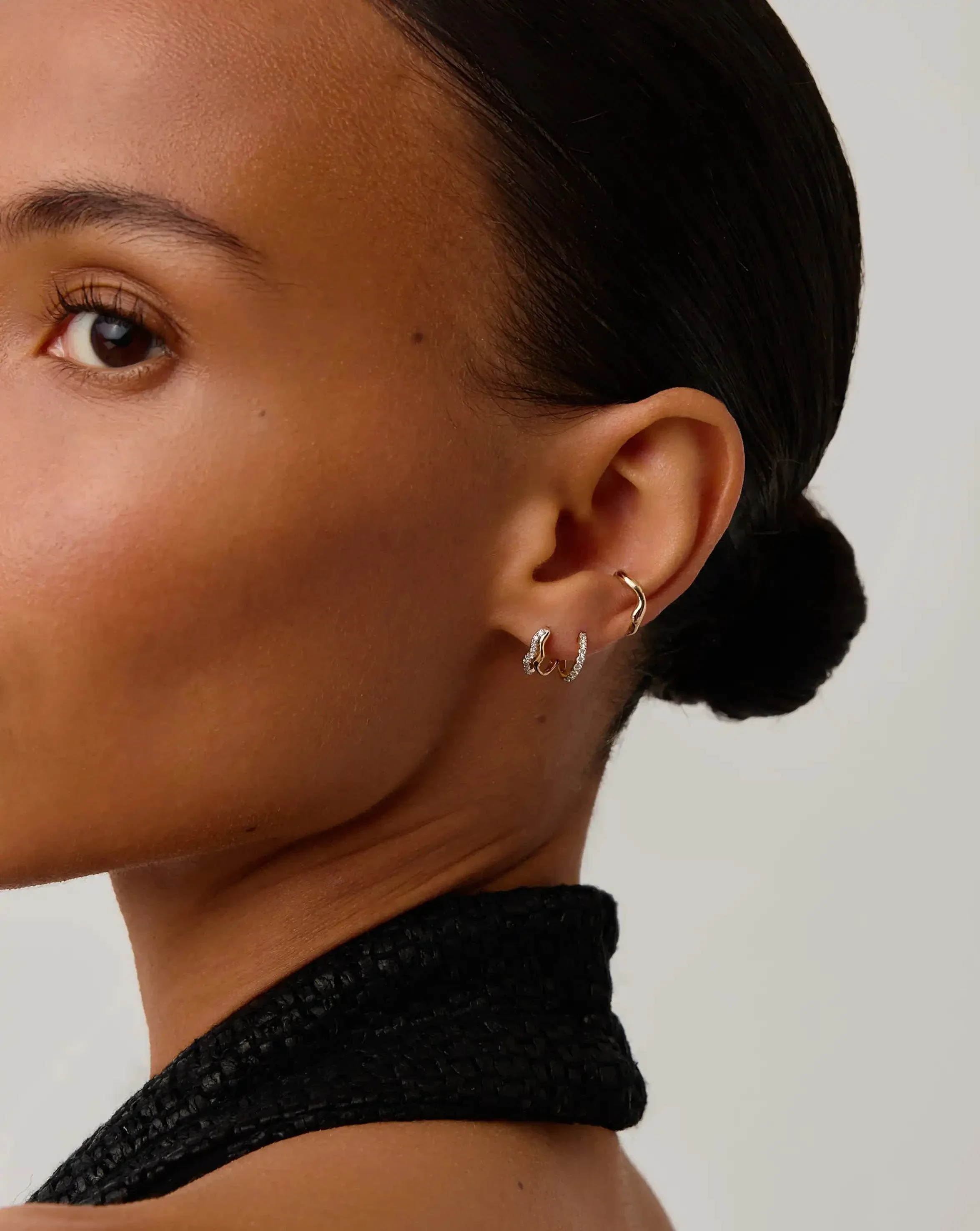 Molten Snow Solid Gold Diamond Double Mini Hoop Earrings | 14ct Solid Gold/Lab Grown Diamond - Image 5