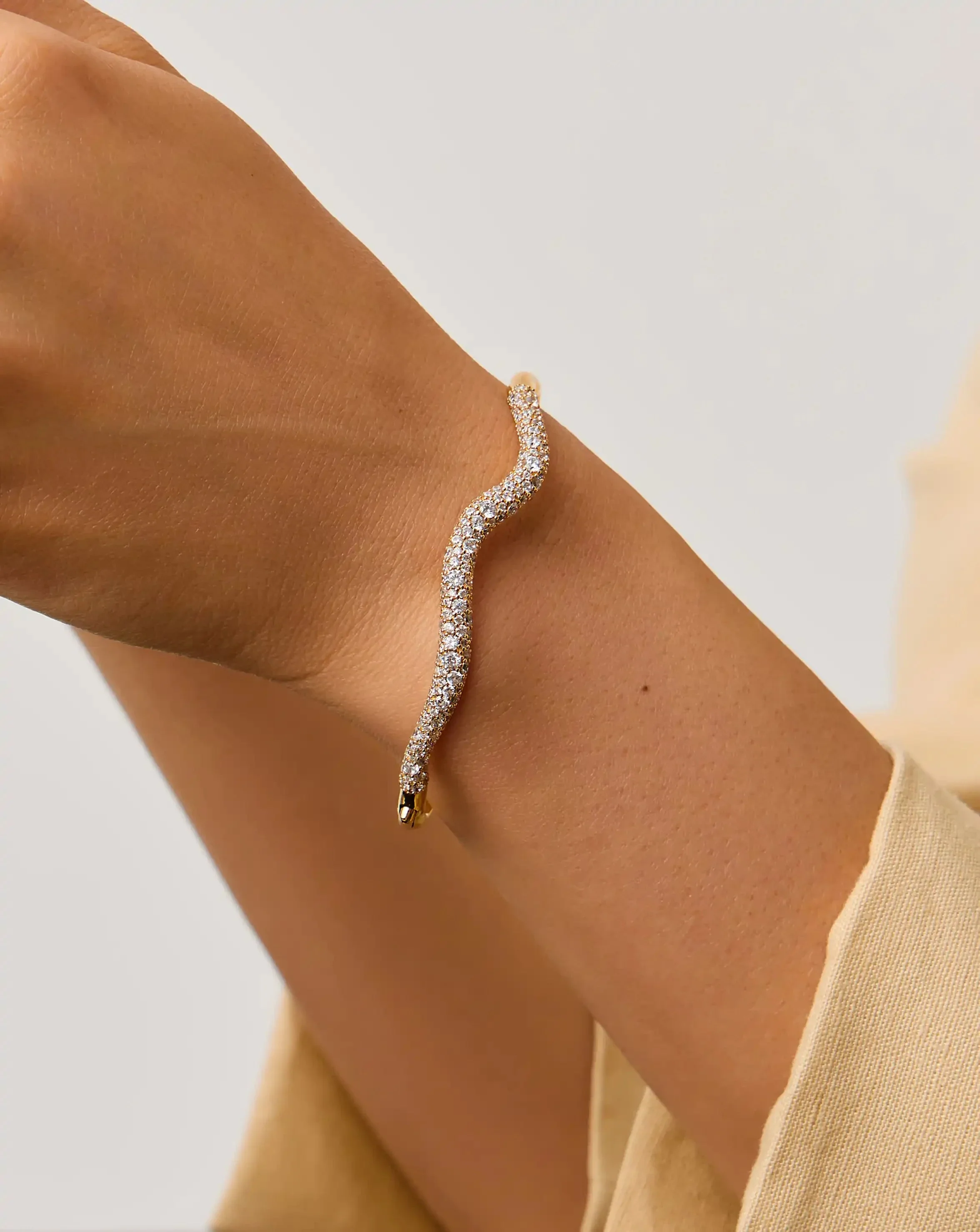 Molten Snow Ripple Hinged Bangle | 18ct Gold Plated/Cubic Zirconia - Image 3