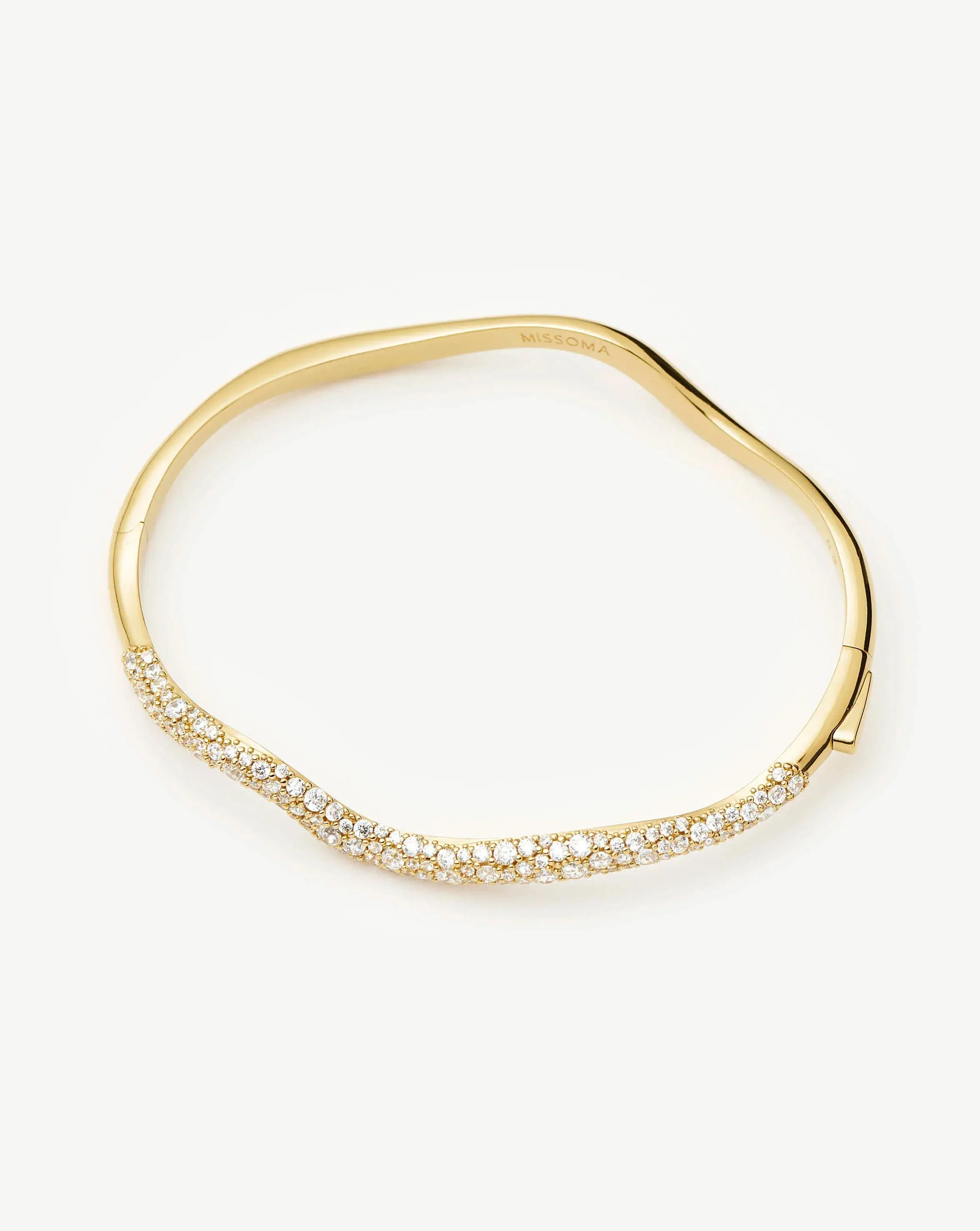 Molten Snow Ripple Hinged Bangle | 18ct Gold Plated/Cubic Zirconia - Image 4