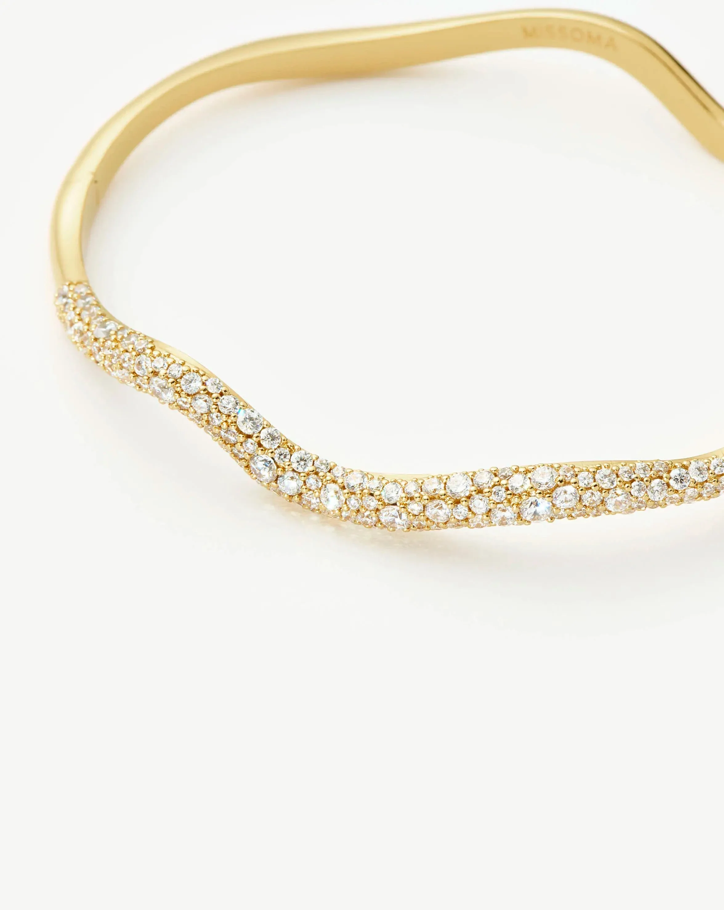 Molten Snow Ripple Hinged Bangle | 18ct Gold Plated/Cubic Zirconia - Image 5