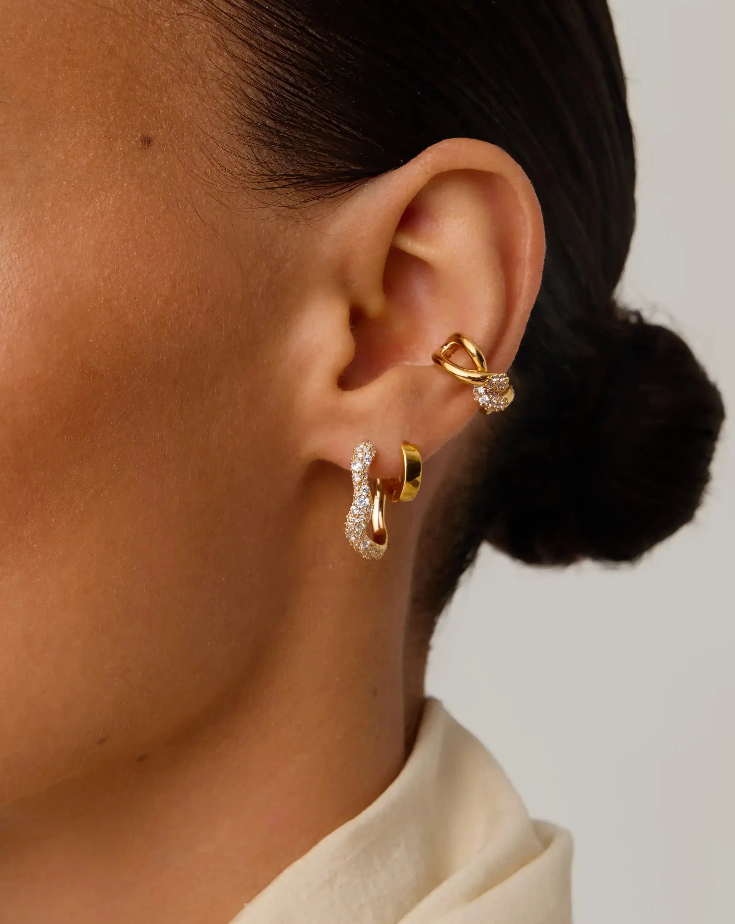 Molten Snow Small Hoop Earrings | 18ct Gold Vermeil/Cubic Zirconia - Image 3