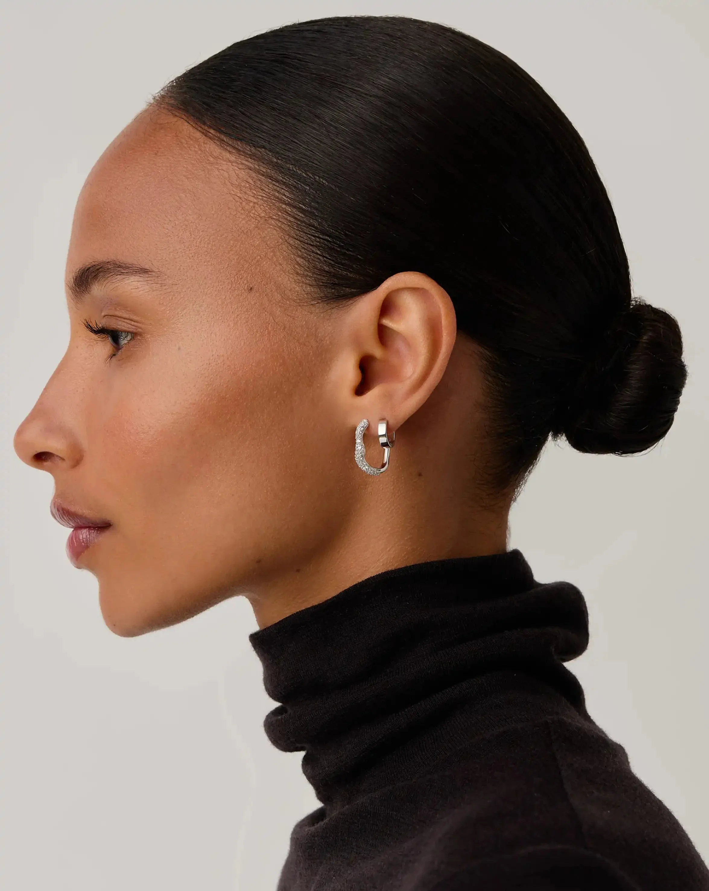 Molten Snow Small Hoop Earrings | Sterling Silver/Cubic Zirconia - Image 3