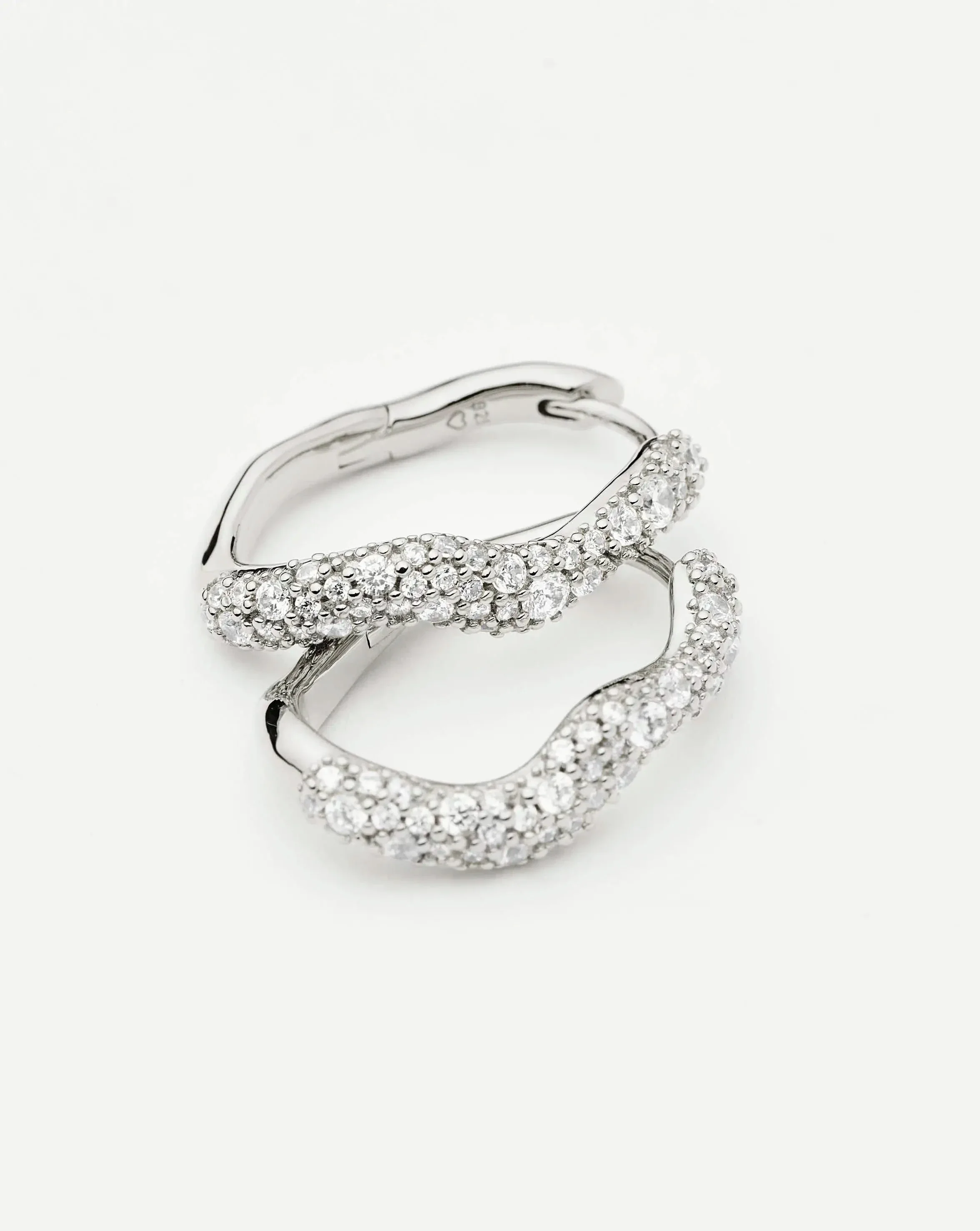 Molten Snow Small Hoop Earrings | Sterling Silver/Cubic Zirconia - Image 4