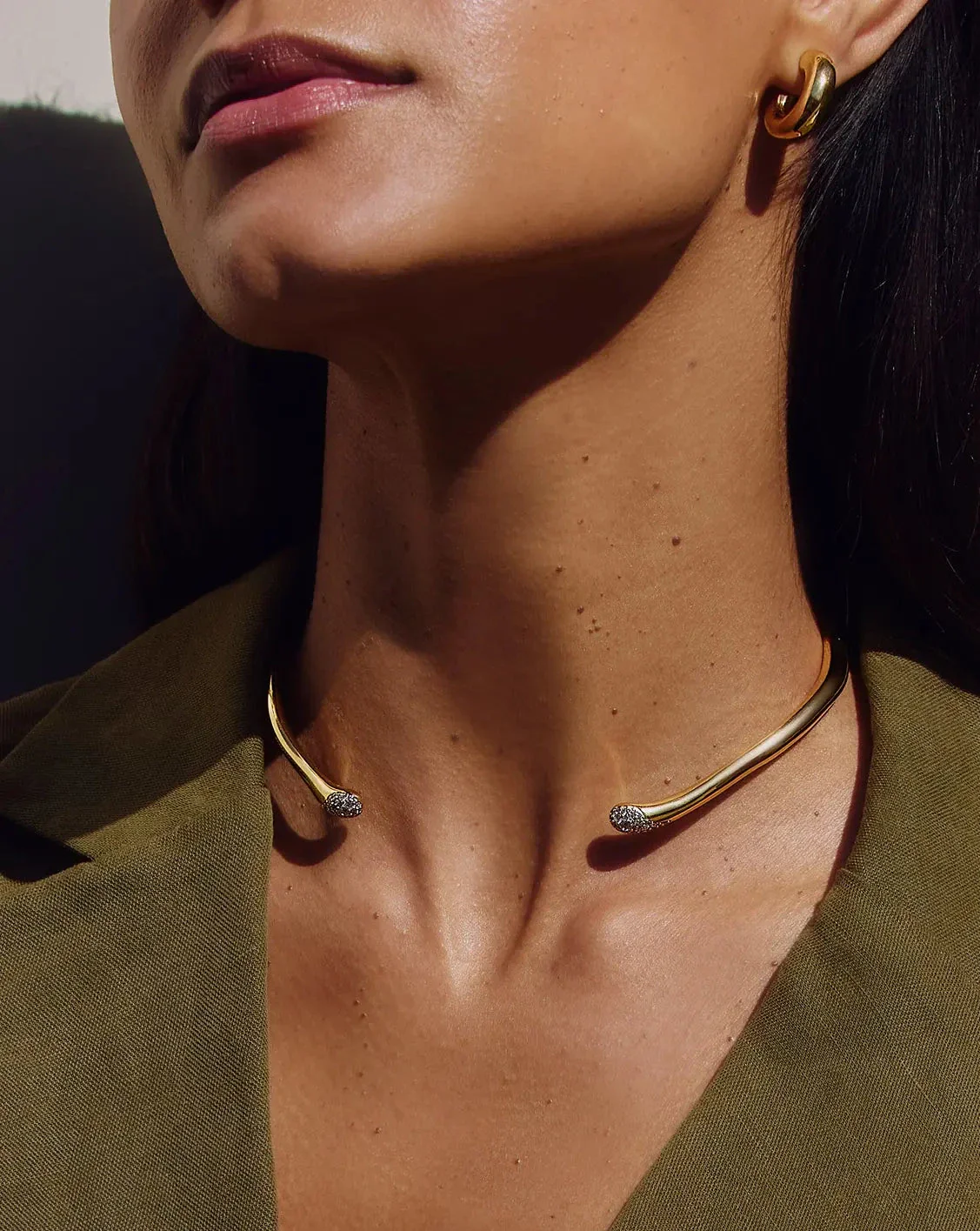 Molten Snow Torque Statement Necklace | 18ct Gold Plated/Cubic Zirconia - Image 2