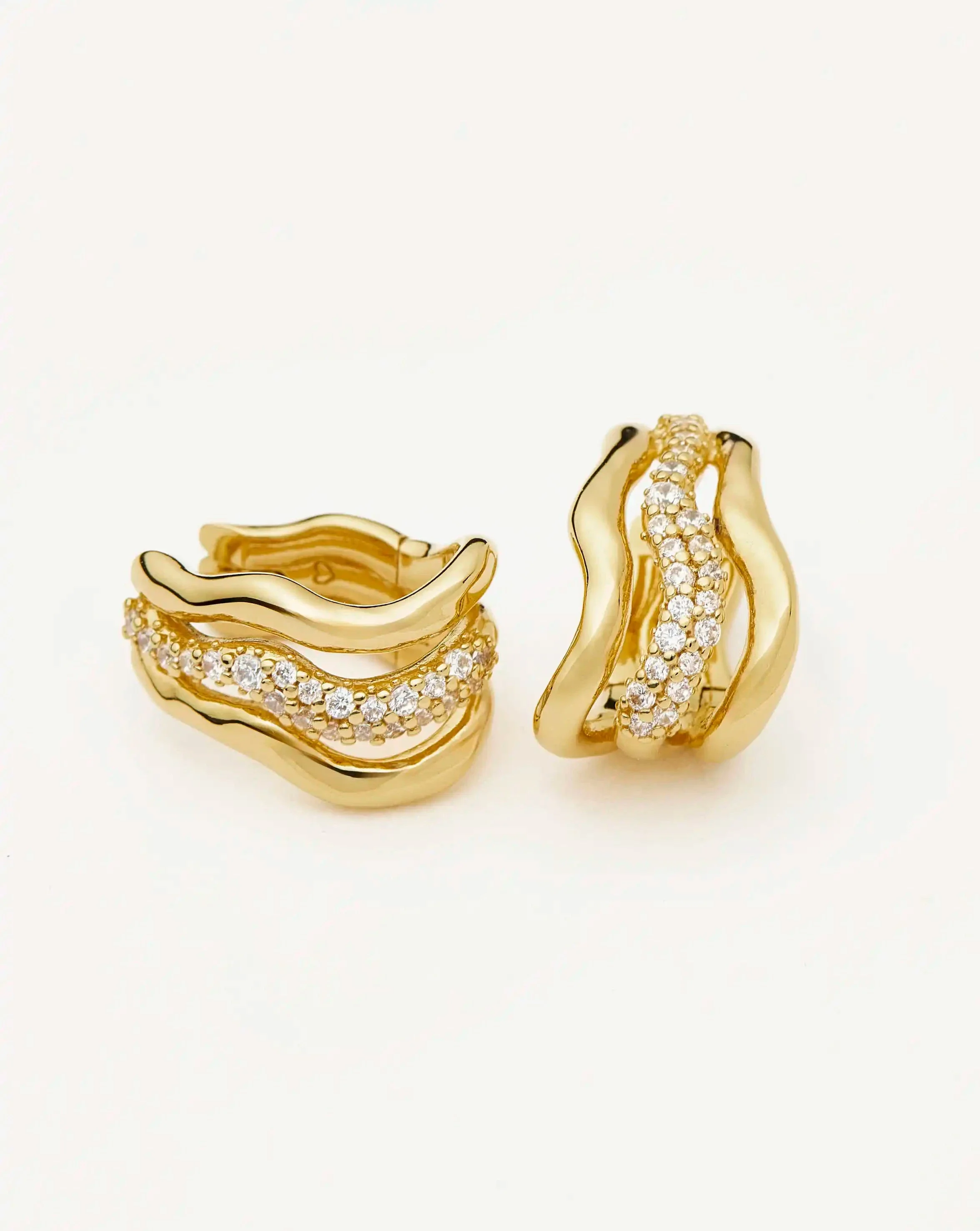 Molten Snow Triple Small Hoop Earrings | 18ct Gold Plated/Cubic Zirconia