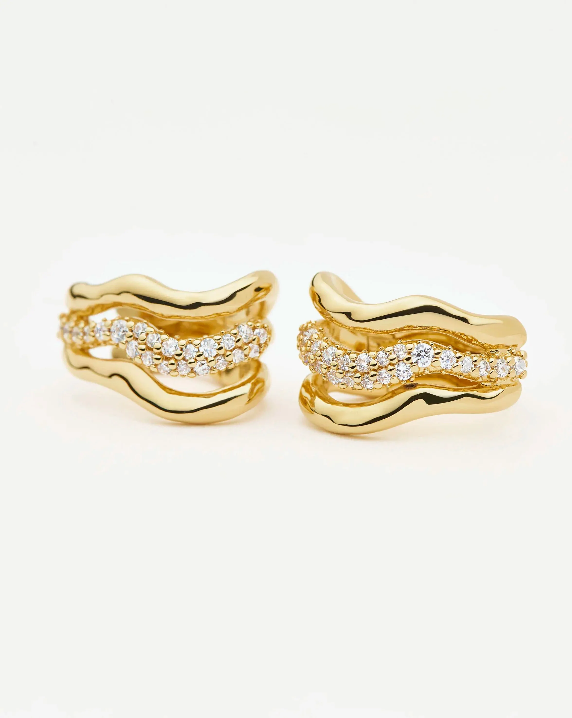 Molten Snow Triple Small Hoop Earrings | 18ct Gold Plated/Cubic Zirconia - Image 4