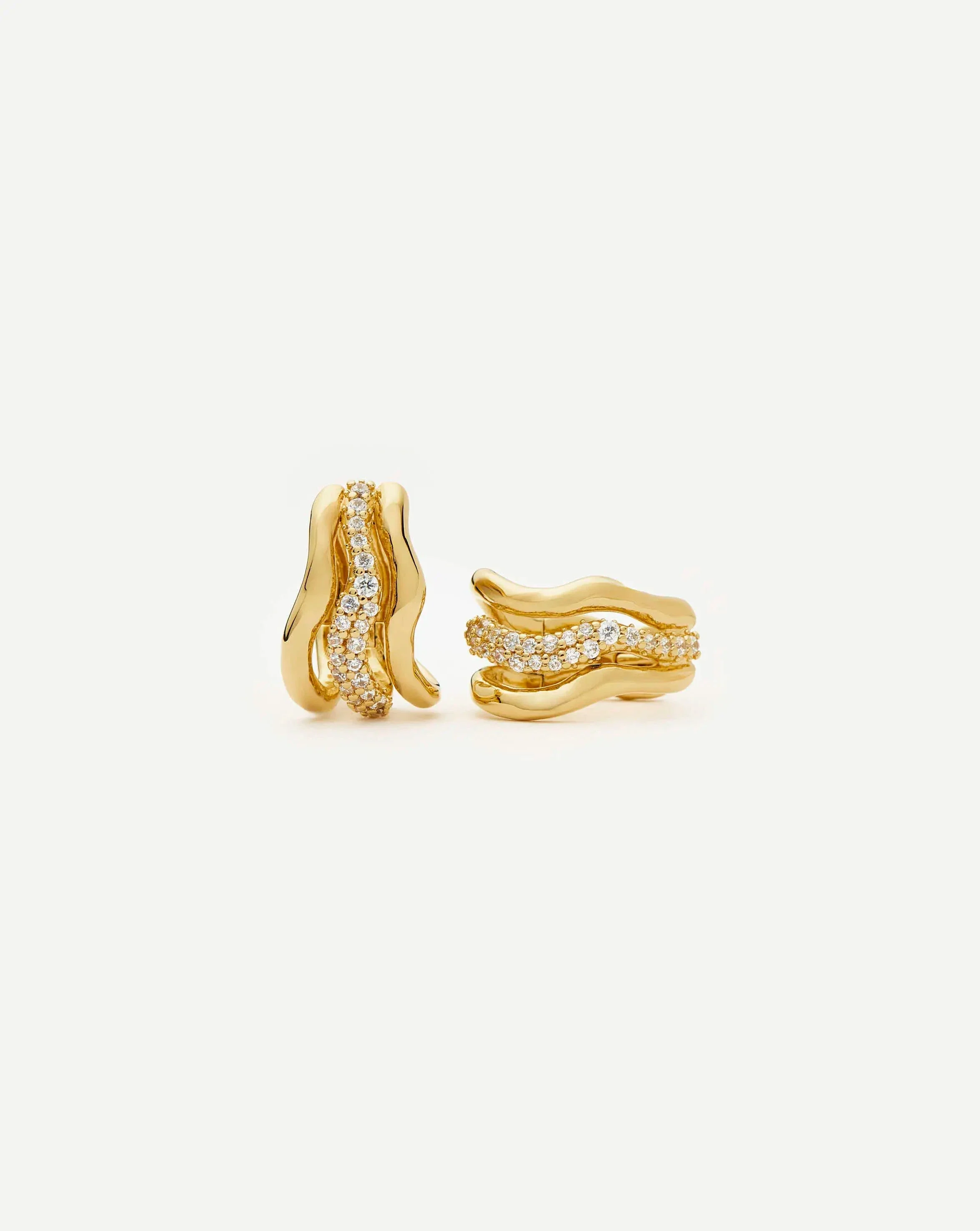 Molten Snow Triple Small Hoop Earrings | 18ct Gold Plated/Cubic Zirconia - Image 5