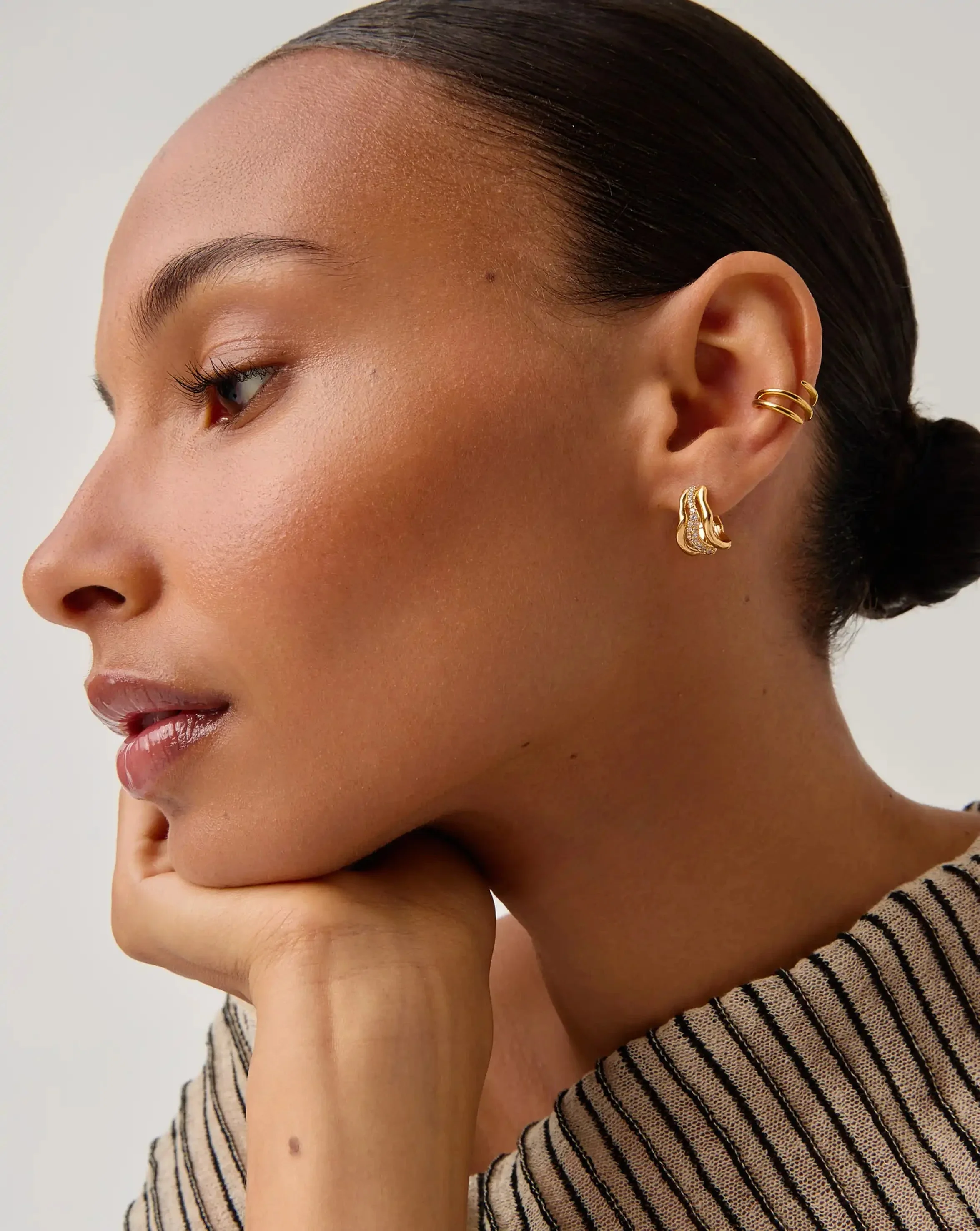 Molten Snow Triple Small Hoop Earrings | 18ct Gold Plated/Cubic Zirconia - Image 6