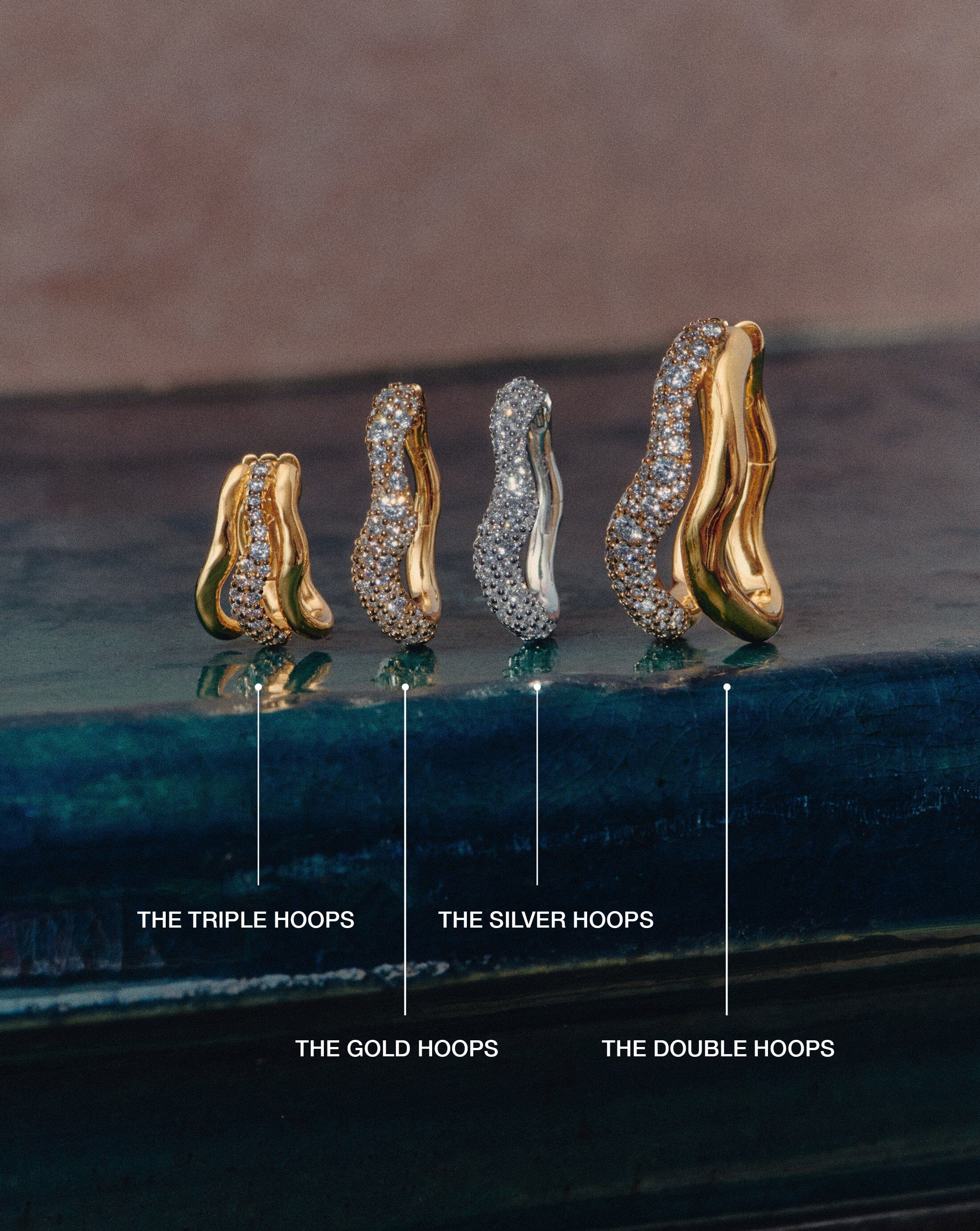 Molten Snow Triple Small Hoop Earrings | 18ct Gold Plated/Cubic Zirconia - Image 7