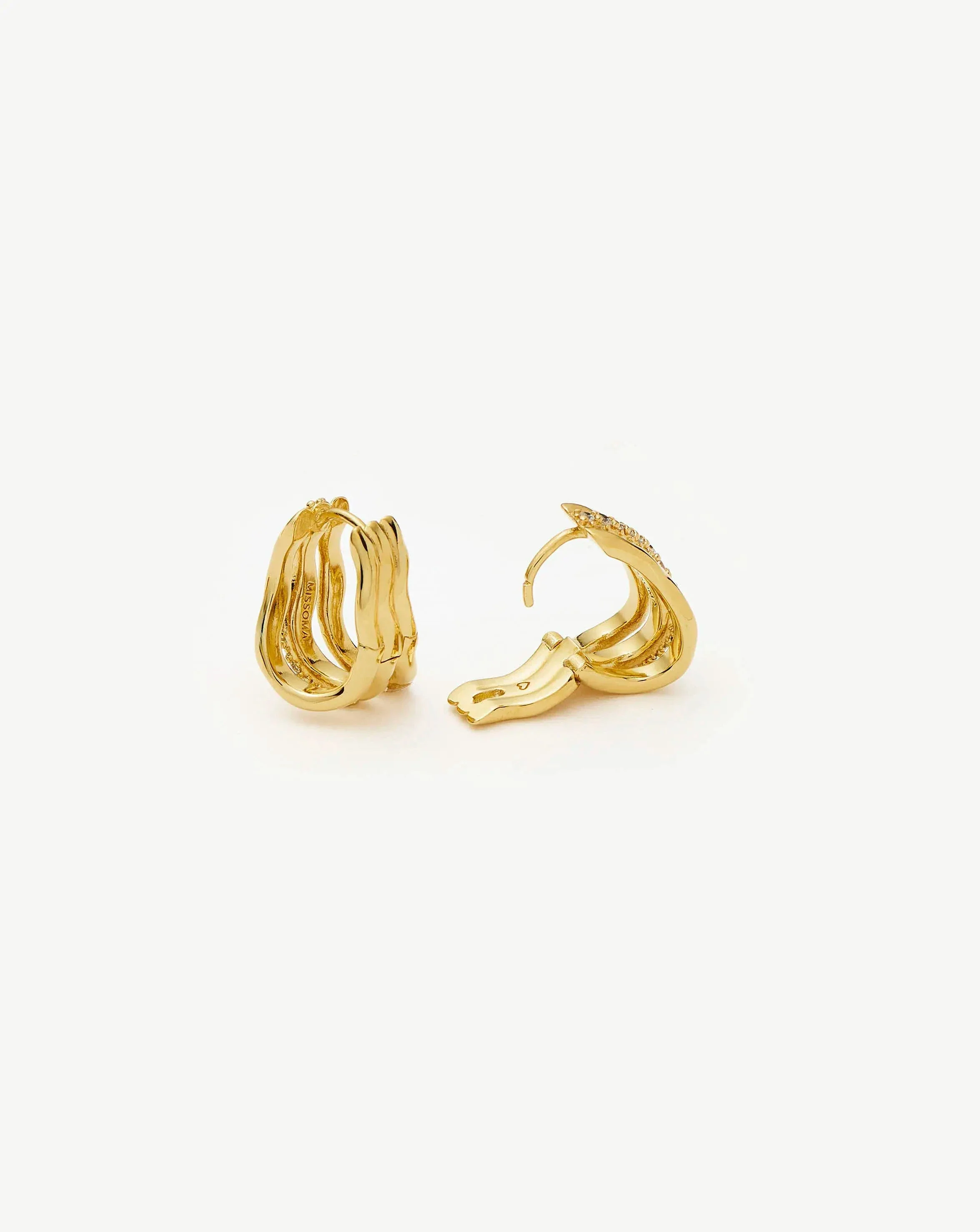 Molten Snow Triple Small Hoop Earrings | 18ct Gold Plated/Cubic Zirconia - Image 8