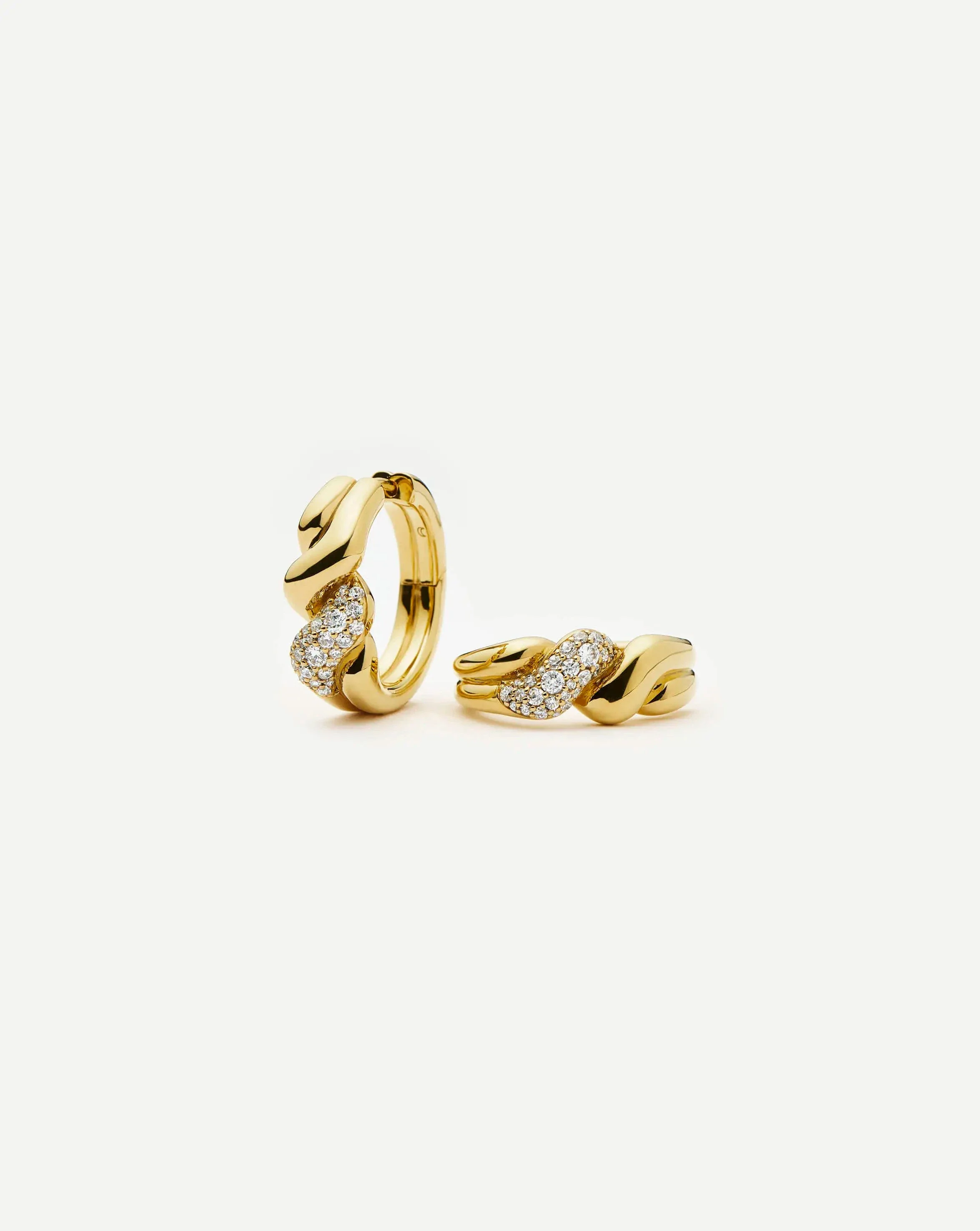 Molten Snow Twisted Small Hoop Earrings | 18ct Gold Plated/Cubic Zirconia
