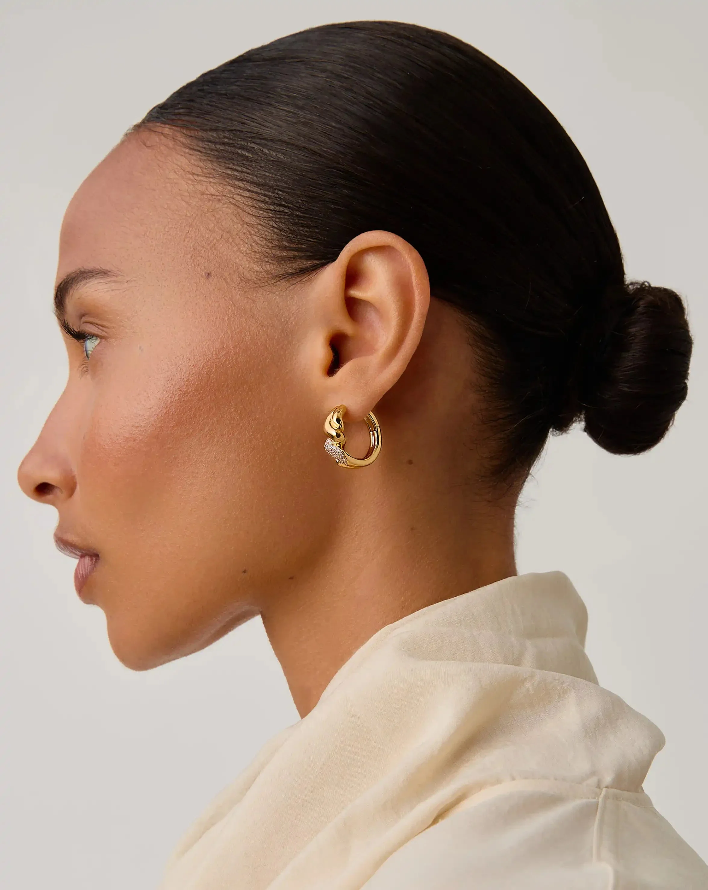 Molten Snow Twisted Small Hoop Earrings | 18ct Gold Plated/Cubic Zirconia - Image 6