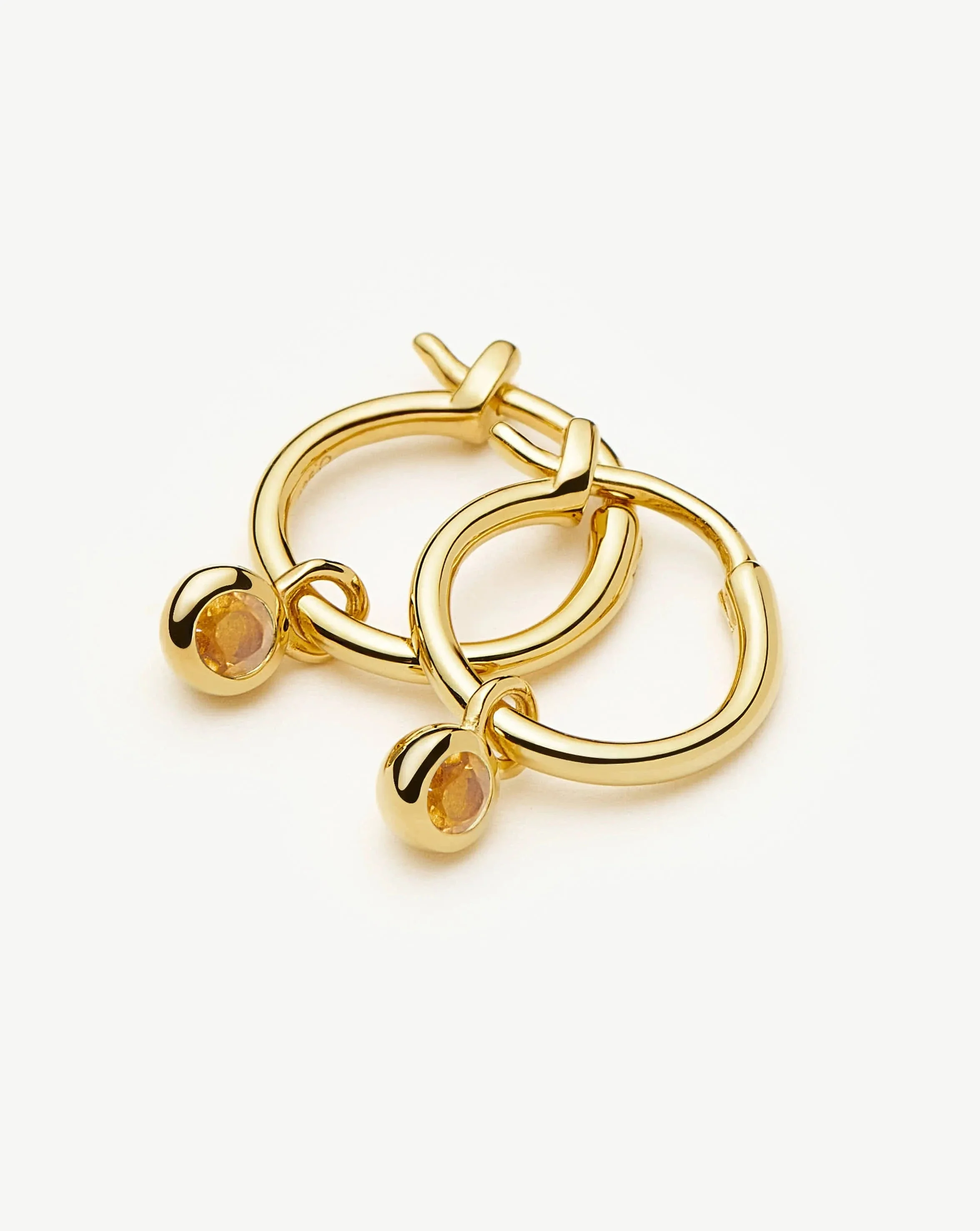 November Birthstone Mini Charm Hoop Earrings | 18ct Gold Vermeil/Citrine