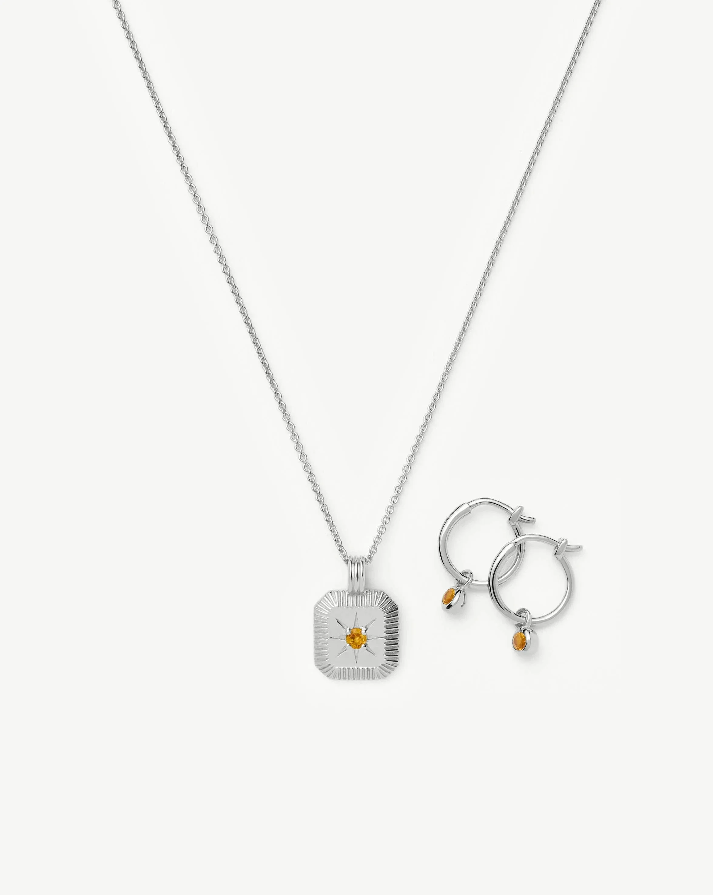 November Birthstone Necklace & Charm Earrings Set | Sterling Silver/Citrine