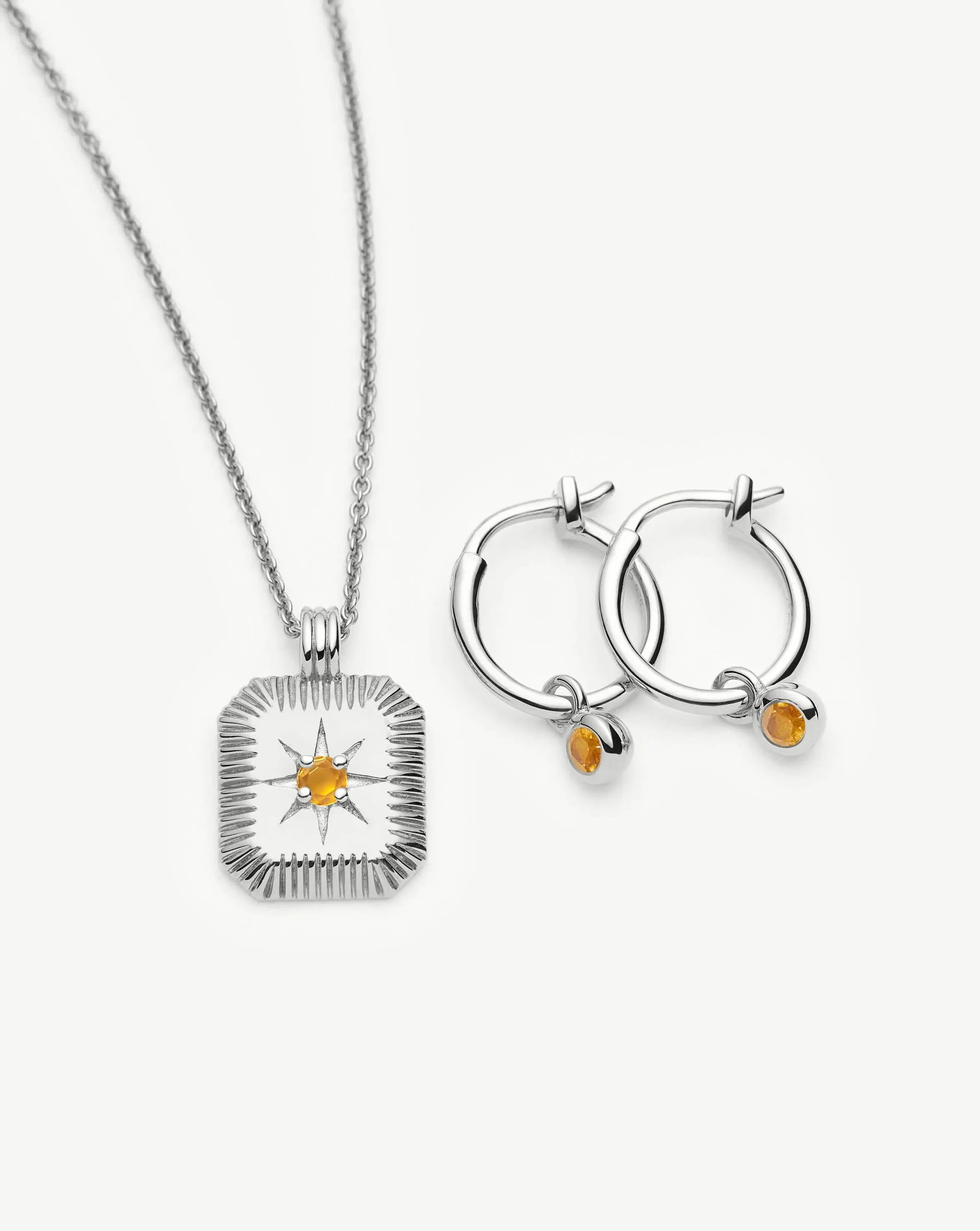 November Birthstone Necklace & Charm Earrings Set | Sterling Silver/Citrine - Image 4