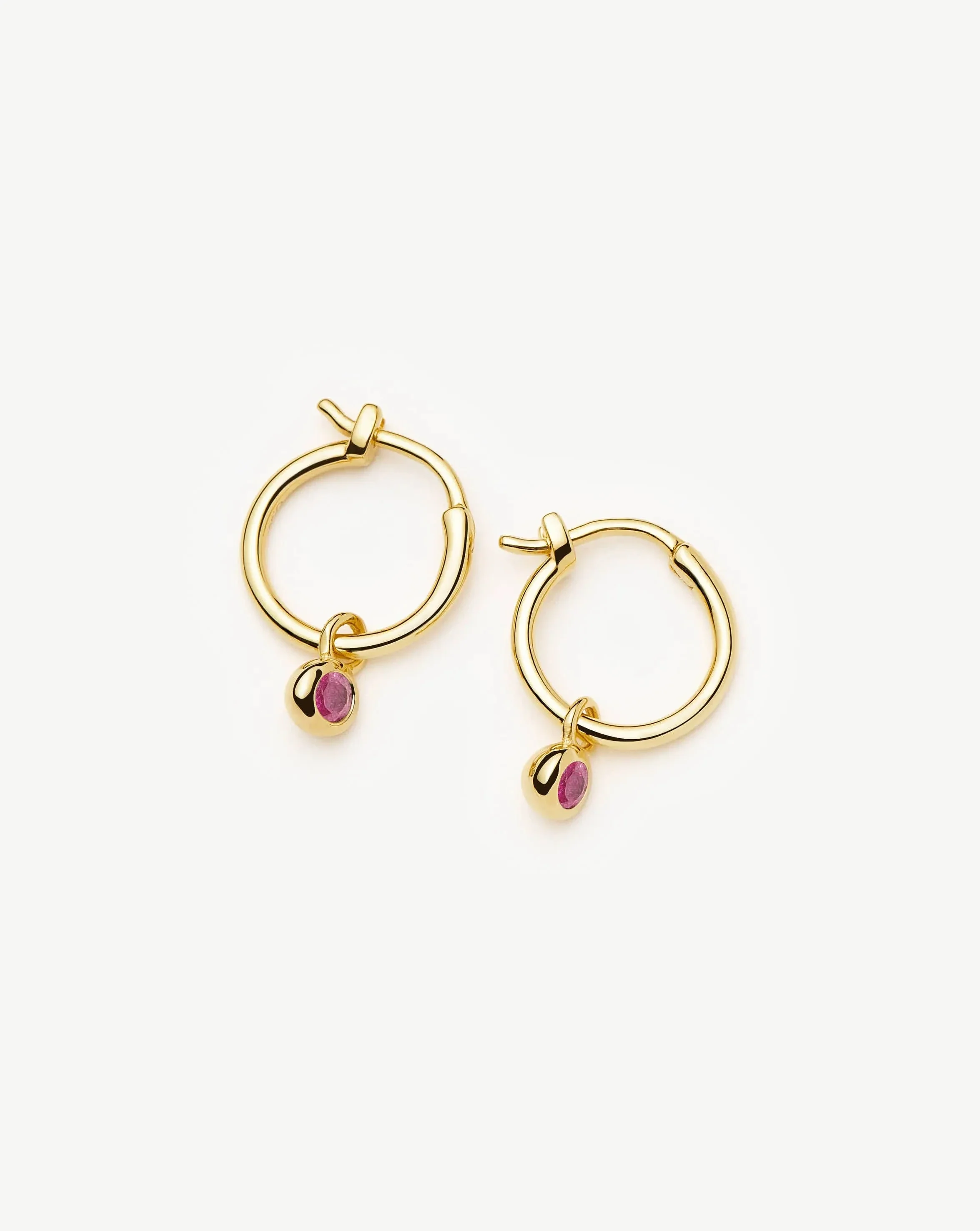 October Birthstone Mini Charm Hoop Earrings | 18ct Gold Vermeil/Pink Tourmaline