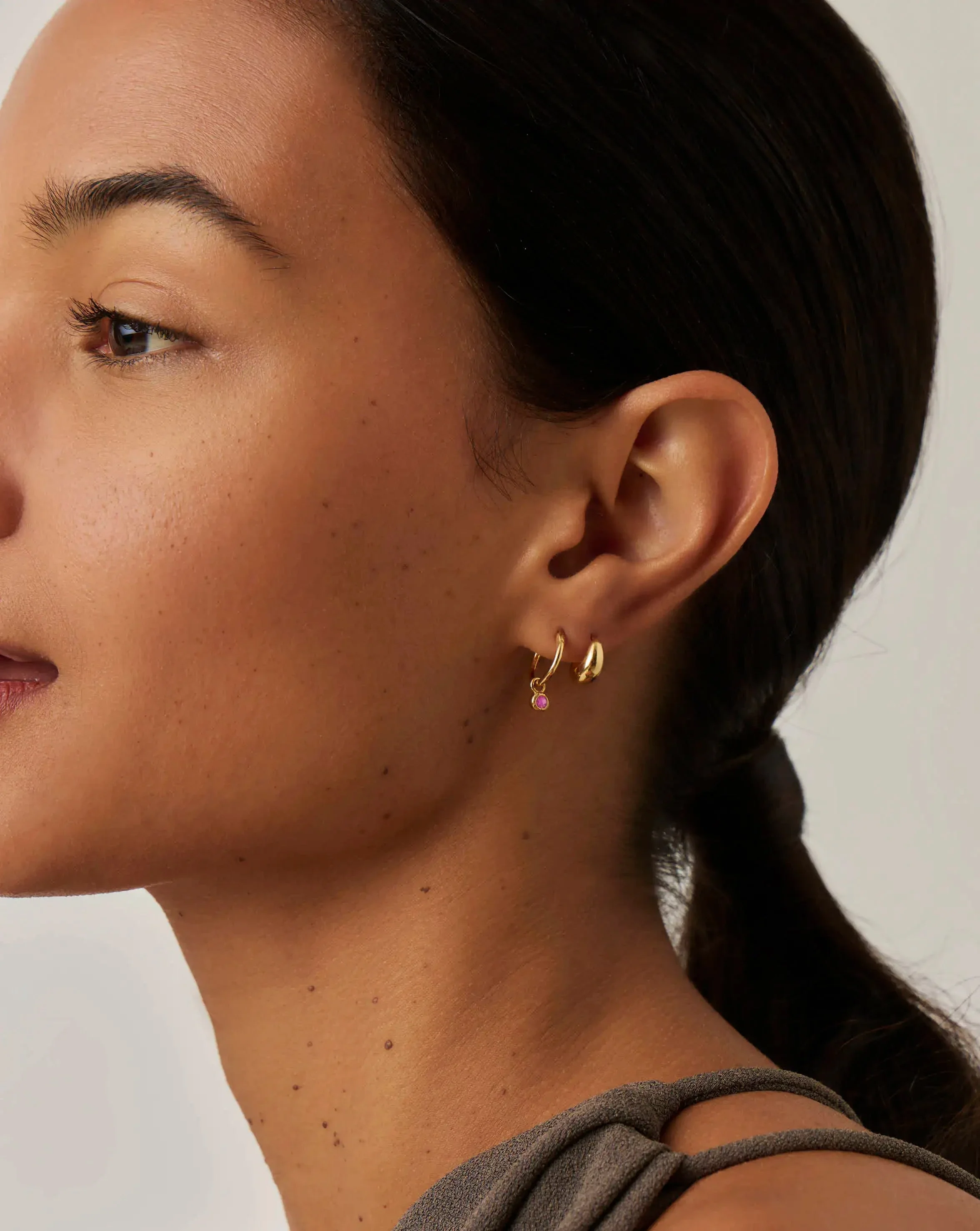 October Birthstone Mini Charm Hoop Earrings | 18ct Gold Vermeil/Pink Tourmaline - Image 2