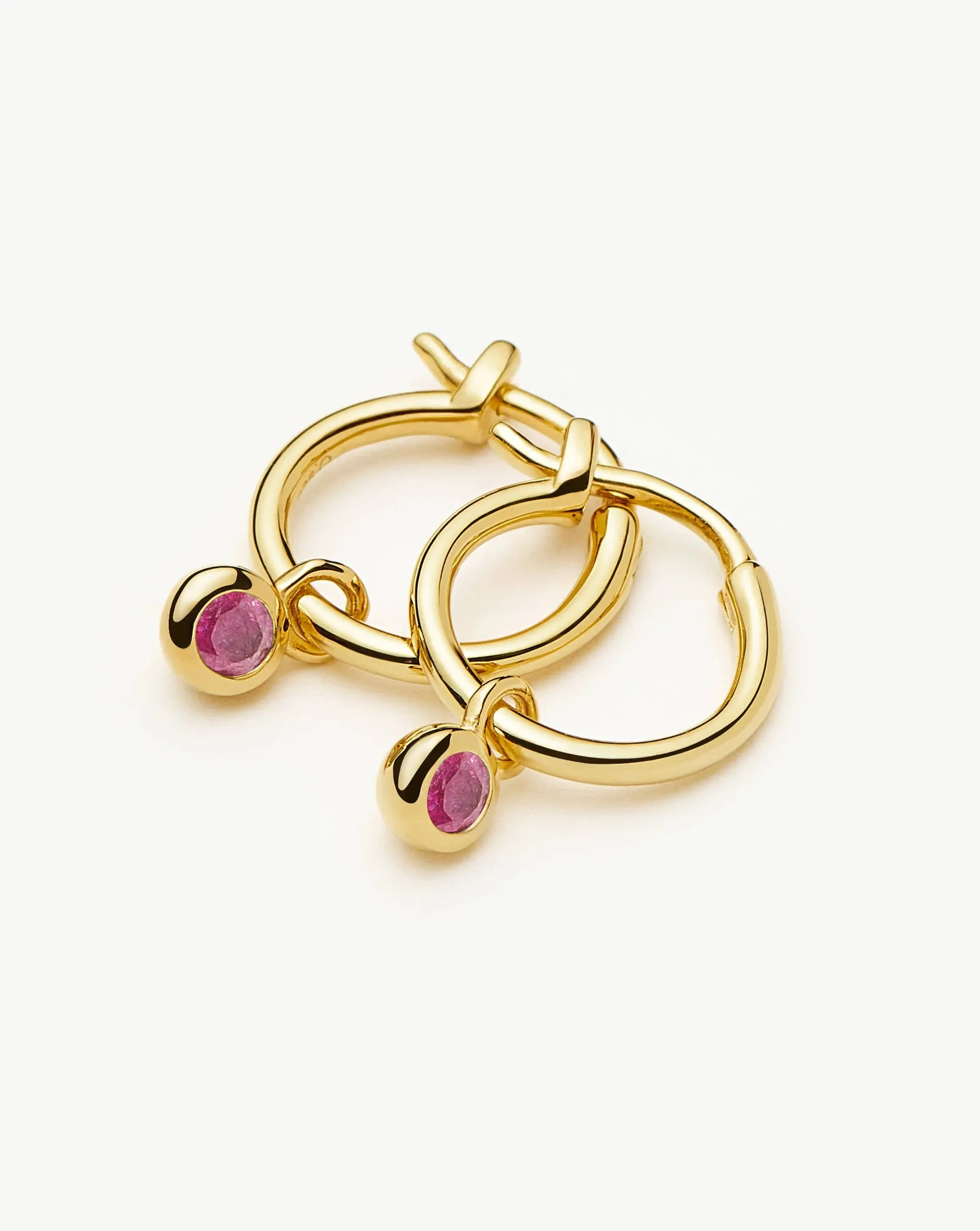 October Birthstone Mini Charm Hoop Earrings | 18ct Gold Vermeil/Pink Tourmaline - Image 4